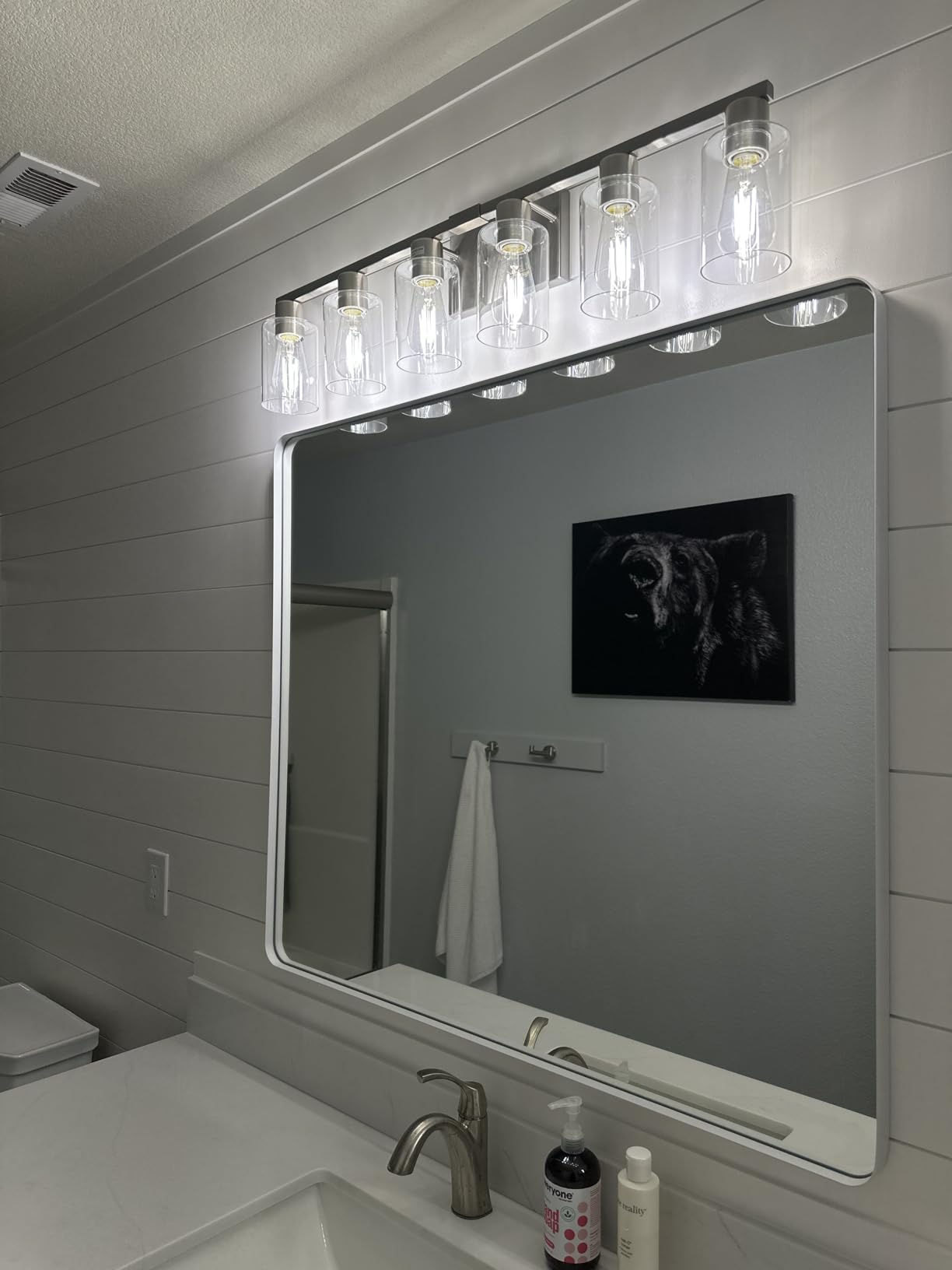 Black Bathroom Light Fixtures, 6-Light Bathroom Lighting Fixtures Over Mirror with Clear Glass Shade, Matte Black Vanity Lights, 6 Light Count Large Vanity Light Fixture for Bath, Mirror,Wall Sconce - Customer Photo 2