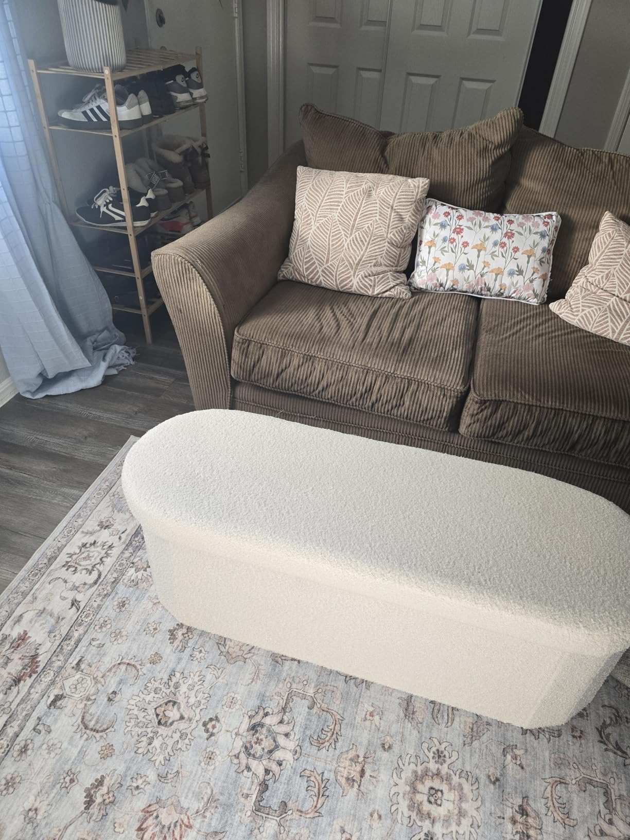 B FSOBEIIALEO Ottoman with Storage for Living Room, Sherpa Folding Storage Ottoman Foot Rest, 43.3 Inches Collapsible Bedroom Bench White - Customer Photo 1