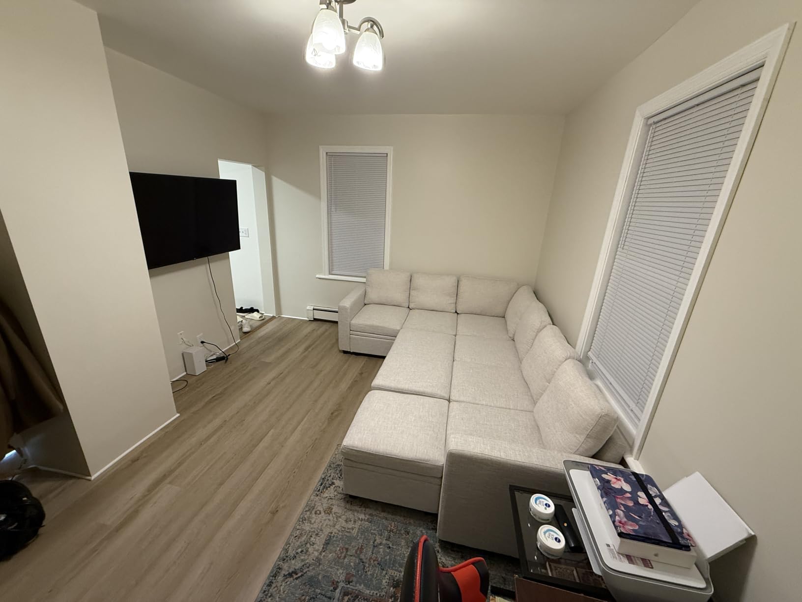 HONBAY Modular Sectional Sleeper Sofa with Pull Out Bed, L Shaped Couch with Storage Seat, Convertible Sectional Couches for Living Room, Beige - Customer Photo 2