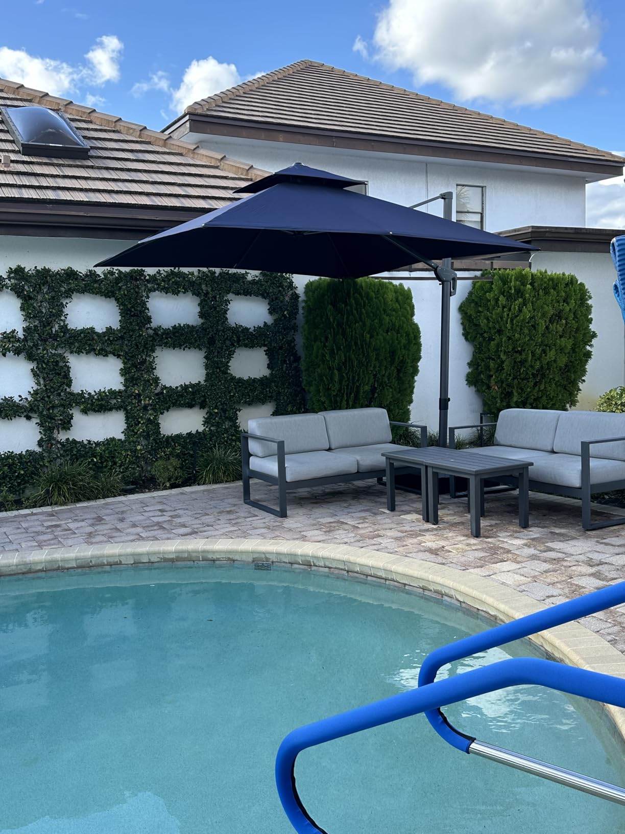 PURPLE LEAF 15ft Patio Market Umbrella with Base Double-Sided Rectangle Outdoor Table Sun Umbrellas with Crank 12 Heavy Duty Sturdy Ribs for Pool Beach Deck Backyard Taupe Customer Review PURPLE LEAF 15ft Patio Market Umbrella with Base Double-Sided Rectangle Outdoor Table Sun Umbrellas with Crank 12 Heavy Duty Sturdy Ribs for Pool Beach Deck Backyard Taupe - Customer Photo 1