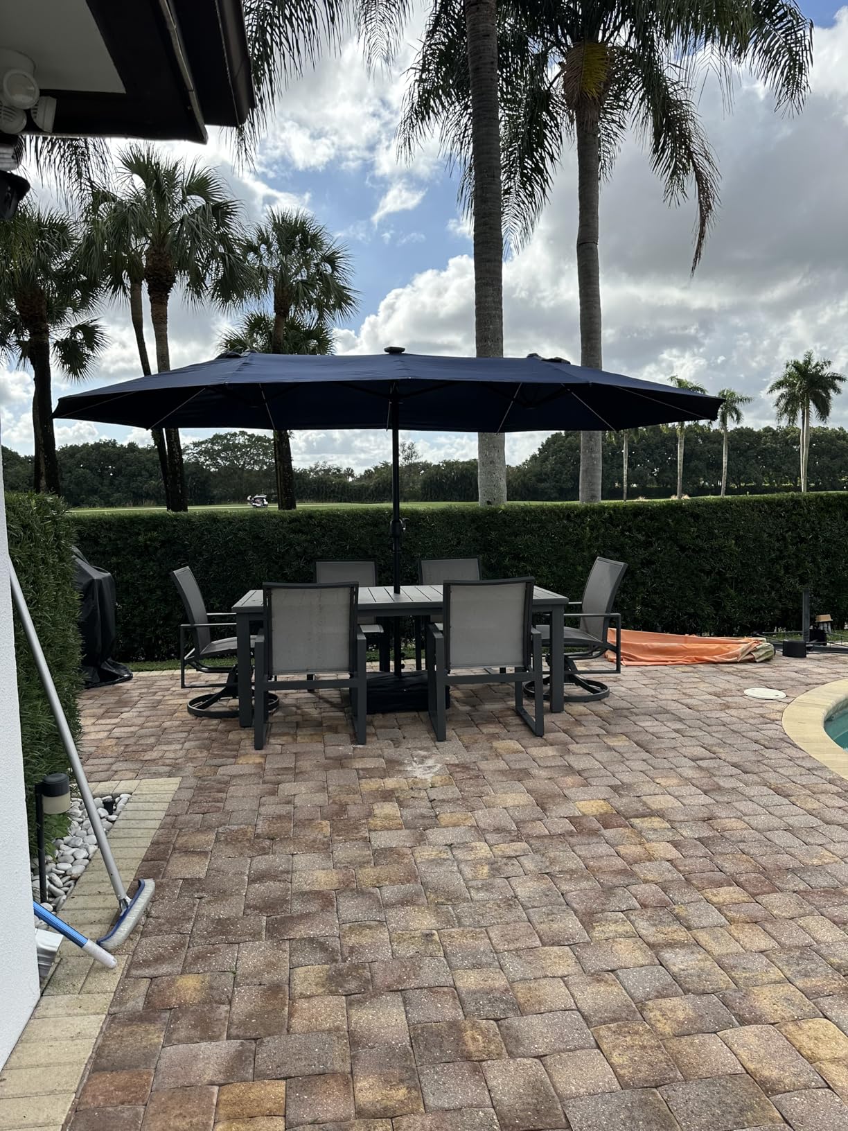 PURPLE LEAF 15ft Patio Market Umbrella with Base Double-Sided Rectangle Outdoor Table Sun Umbrellas with Crank 12 Heavy Duty Sturdy Ribs for Pool Beach Deck Backyard Taupe Customer Review PURPLE LEAF 15ft Patio Market Umbrella with Base Double-Sided Rectangle Outdoor Table Sun Umbrellas with Crank 12 Heavy Duty Sturdy Ribs for Pool Beach Deck Backyard Taupe - Customer Photo 2