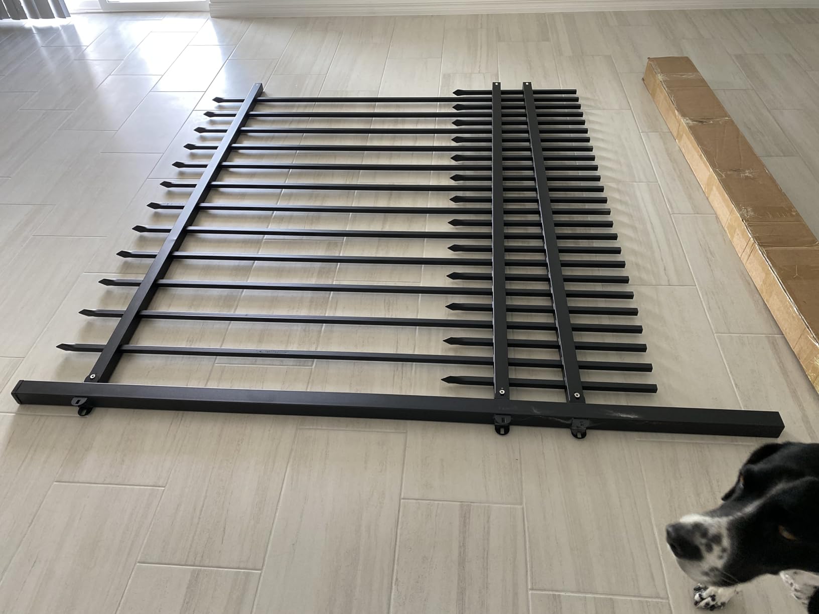 Nuwovwo Metal Fence Panels with Dog Pickets, 6ft H x 6.5ft W Galvanized Steel Fence DIY Installation for Outdoor Garden Fence incl. 1 Fence Post, Wrought Iron Style Steel Fencing, Black (Upgraded) Customer Review Nuwovwo Metal Fence Panels with Dog Pickets, 6ft H x 6.5ft W Galvanized Steel Fence DIY Installation for Outdoor Garden Fence incl. 1 Fence Post, Wrought Iron Style Steel Fencing, Black (Upgraded) - Customer Photo 2