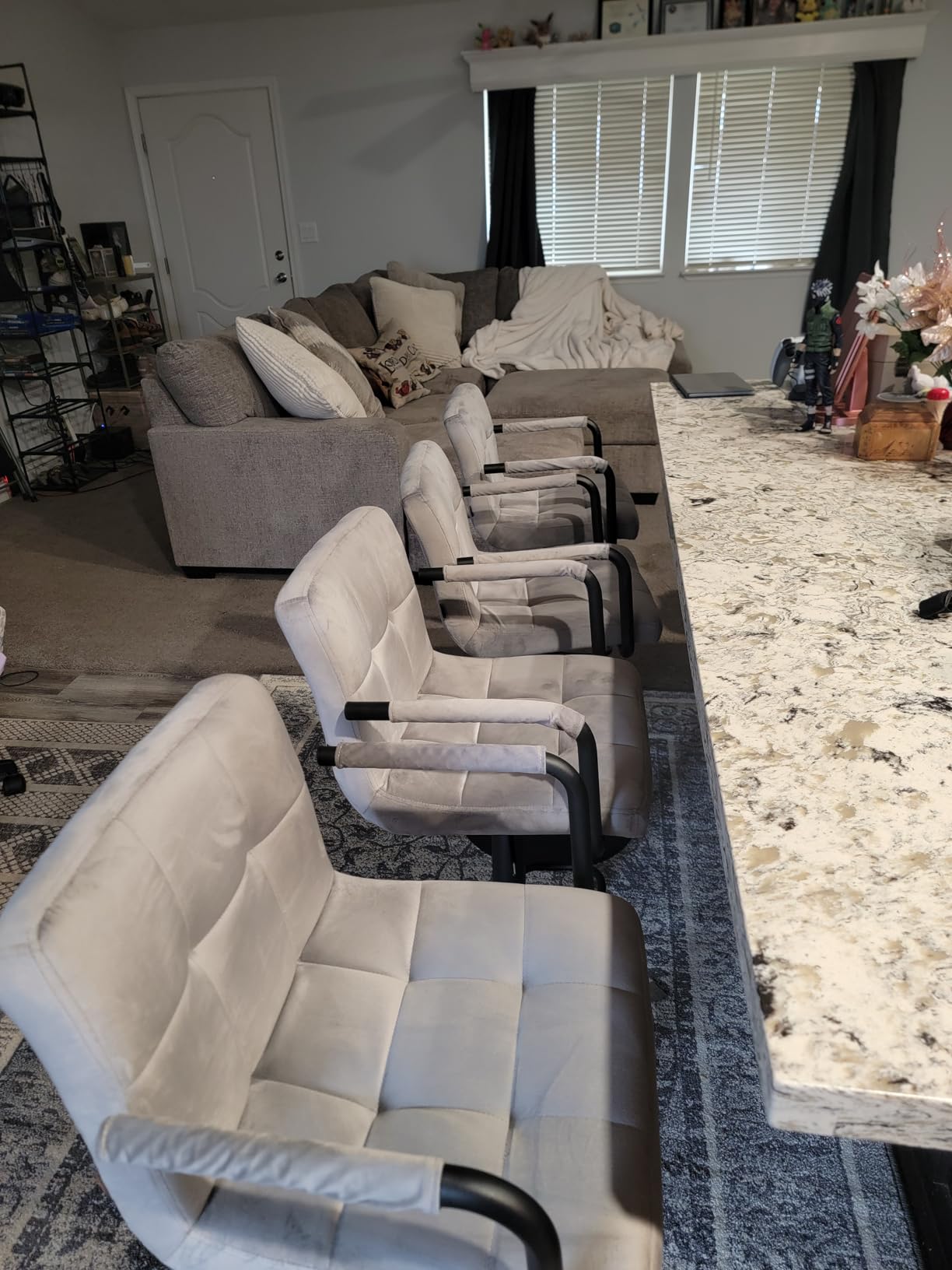 Furnimart Adjustable Bar Stool Swivel Barstools Set of 4 Counter Stools with Armrest and Footrest Upholstered Bar Chairs for Kitchen and Dining Room - Customer Photo 2