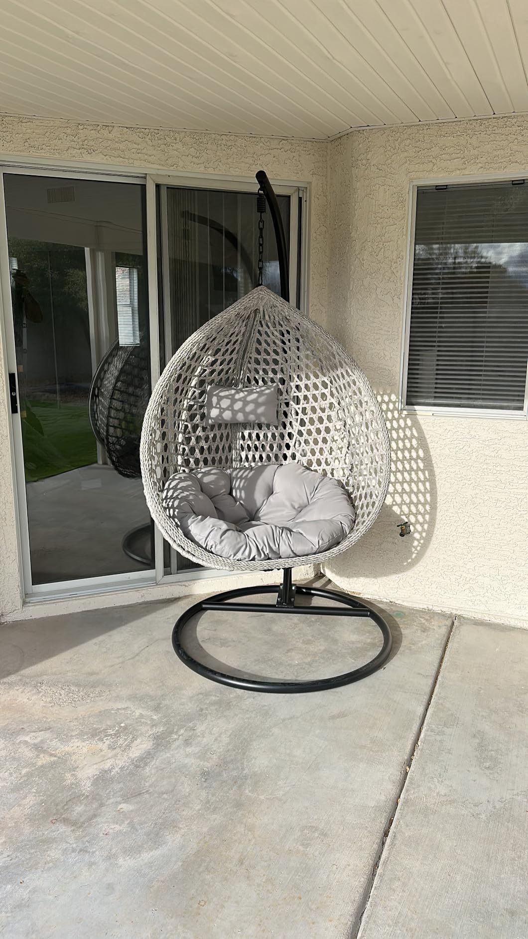 Egg Swing Chair Outdoor with Stand, Hanging Egg Rattan Basket Chair with Cushion and Pillow, Lounge Chairs for Backyard Sunroom Patio Balcony Bedroom (Grey) Customer Review Egg Swing Chair Outdoor with Stand, Hanging Egg Rattan Basket Chair with Cushion and Pillow, Lounge Chairs for Backyard Sunroom Patio Balcony Bedroom (Grey) - Customer Photo 1