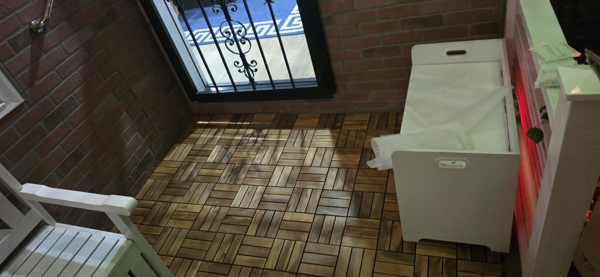 Yaheetech 54pcs Hardwood Interlocking Patio Deck Tiles Acacia Waterproof Wood Flooring Tiles for Patio Garden Poolside, 12'' x12'' Indoor Outdoor Use All Weather, Wood Customer Review Yaheetech 54pcs Hardwood Interlocking Patio Deck Tiles Acacia Waterproof Wood Flooring Tiles for Patio Garden Poolside, 12'' x12'' Indoor Outdoor Use All Weather, Wood - Customer Photo 2