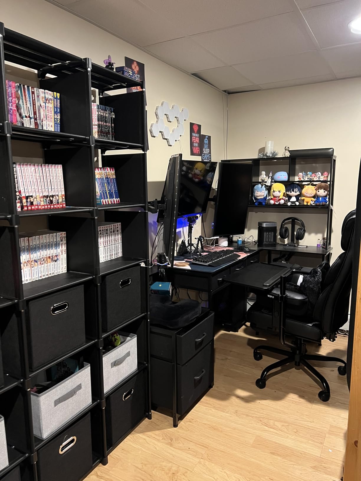 AODK 79 inch L Shaped Desk with 5 Drawers, Reversible L Shaped Gaming Desk with LED Light & 2 Power Outlets, Computer Desk with Storage Shelves for Home Office, Black - Customer Photo 2
