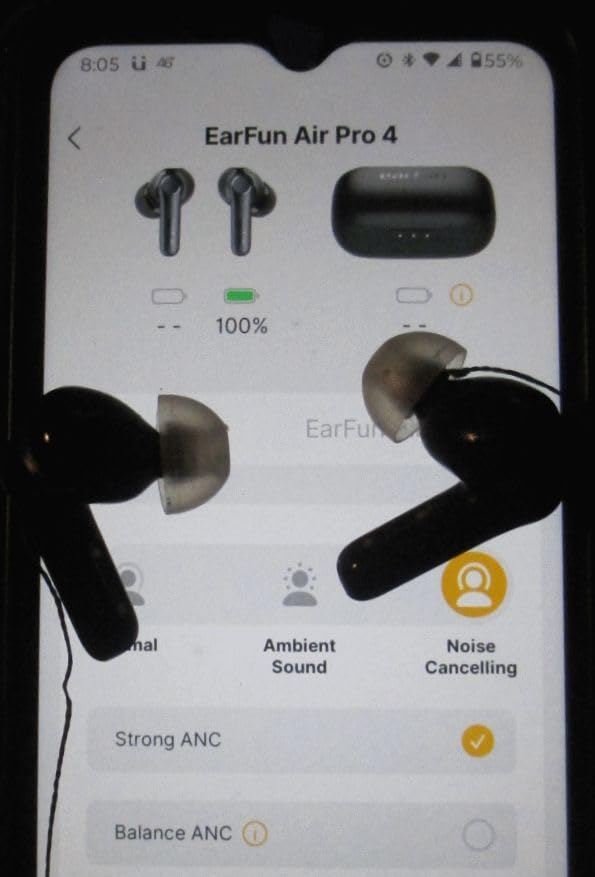 EarFun Air Pro 4 Adaptive Hybrid Noise Canceling Wireless Earbuds, Qualcomm Snapdragon Sound, aptX Lossless, 6 Mics AI CVC 8.0 Call, LDAC Hi-Res Audio, 52H Playtime, Bluetooth 5.4, in-Ear Detection - Customer Photo 2