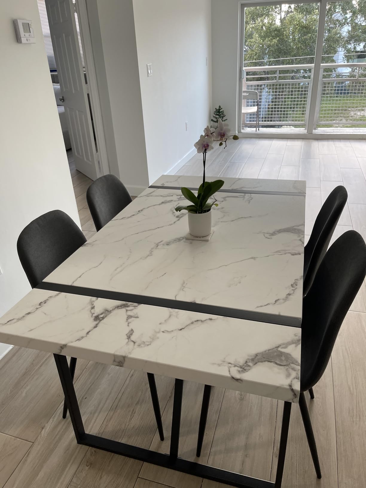 Dining Table Set for 6, Modern 71'' Dark Wood Dining Table and Fabric Dining Chairs Set of 6,Table and Chairs Set of 6,Ideal for Kitchen Dining Room - Customer Photo 1
