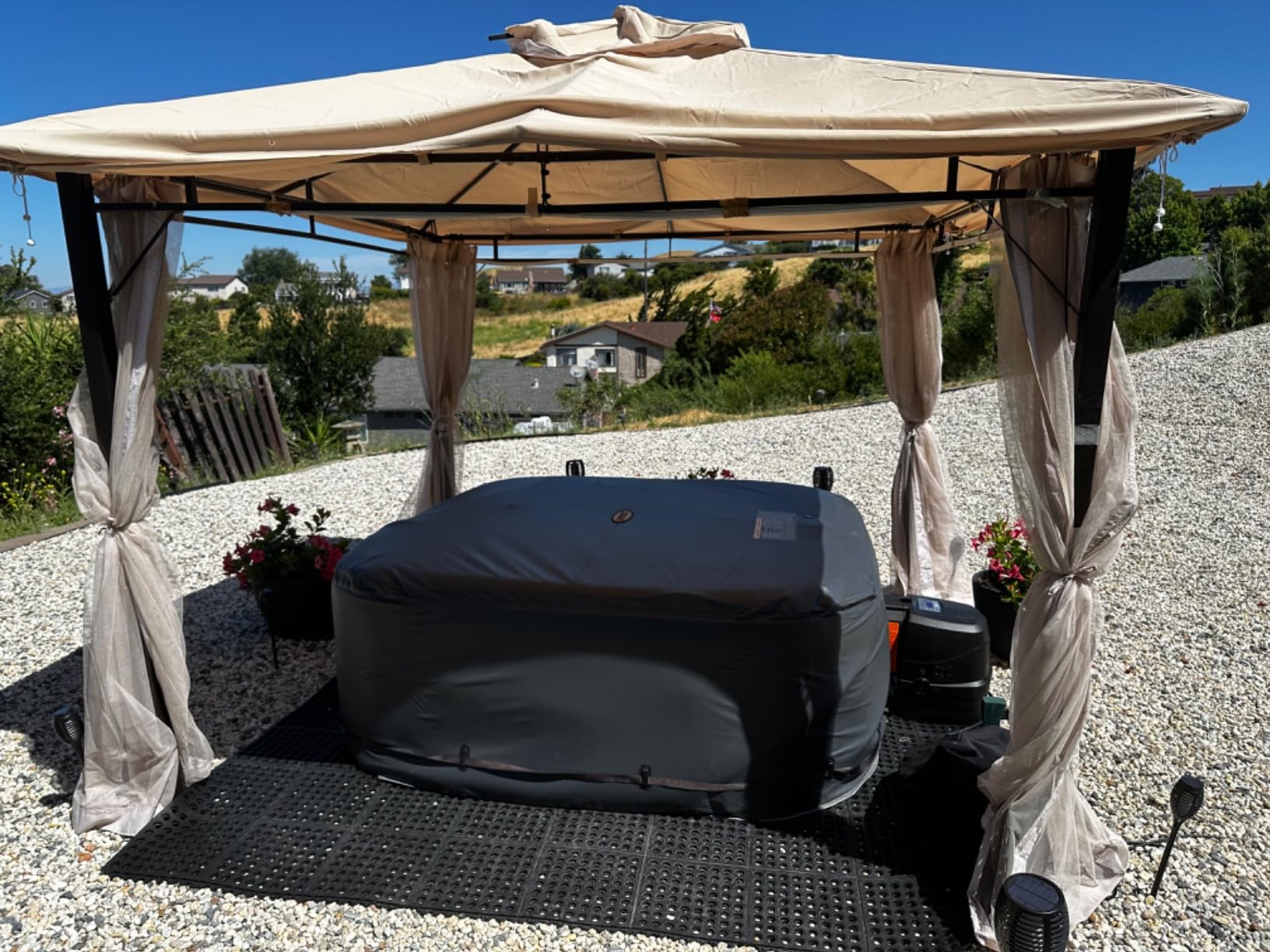 INTEX 28449EH PureSpa Greystone Deluxe Spa Set: Includes Energy Efficient Spa Cover - 140 Bubble Jets - Square Design - 4 Person Capacity - 69