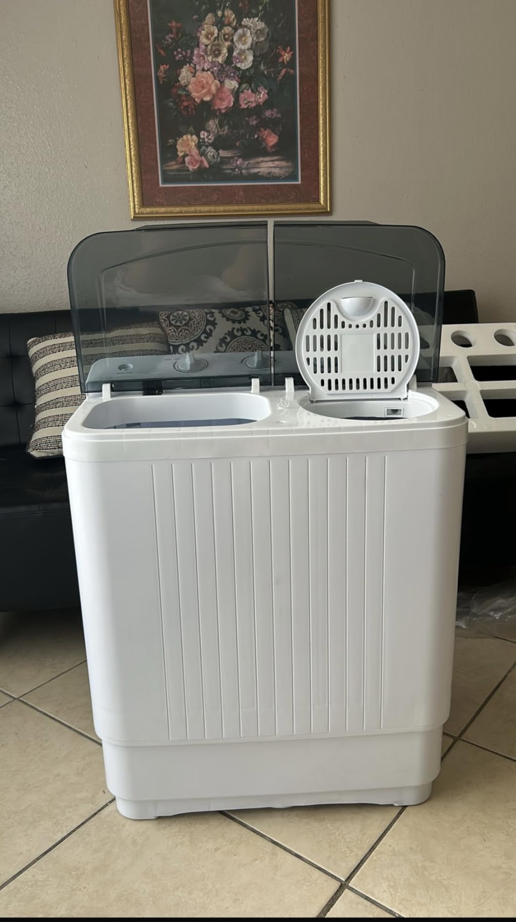 Portable Twin Tub 18lbs Washing Machine with Drying Rack and 10 Hangers, 11lbs Washer Mini Compact Laundry Machine with 7lbs Spinner, Semi-automatic Washer Combo for Dorms, Apartment - Customer Photo 2