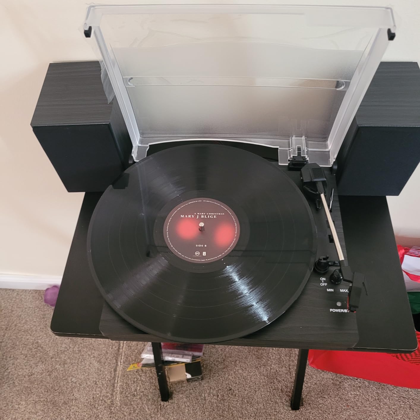 Vinyl Record Player with Two Stereo Speakers, Bluetooth Playback Turntable with 3 Speed AUX Headphone Input and RCA Out, Retro Black - Customer Photo 1