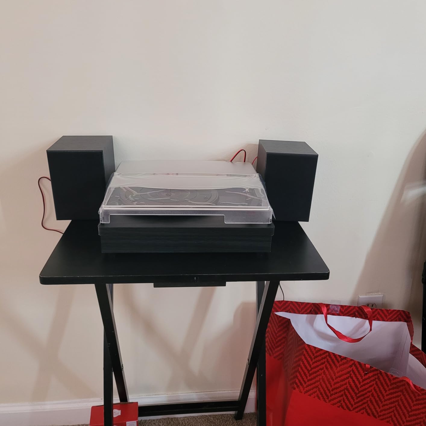 Vinyl Record Player with Two Stereo Speakers, Bluetooth Playback Turntable with 3 Speed AUX Headphone Input and RCA Out, Retro Black - Customer Photo 2