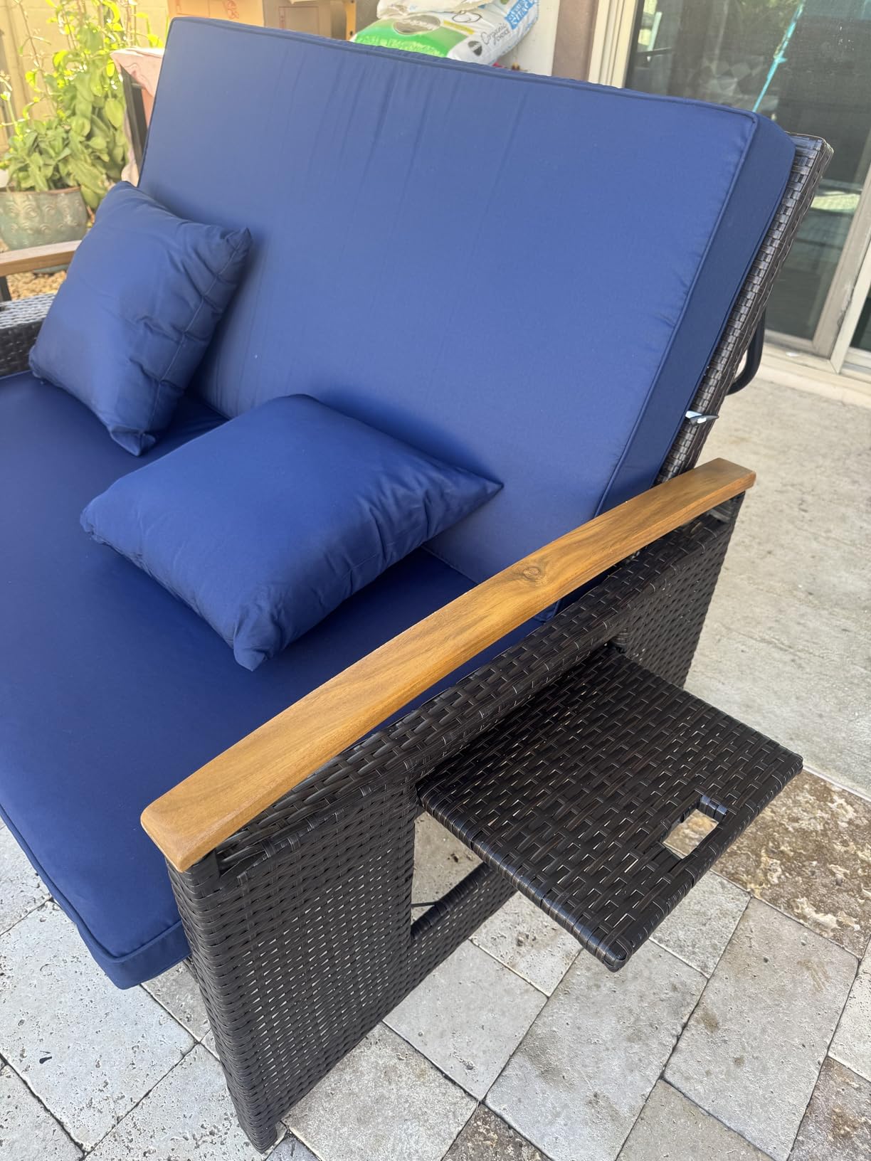 LDAILY Moccha Outdoor Wicker Daybed, Patio Rattan Loveseat Sofa w/ 4-Level Adjustable Backrest, Folding Panels, Storage Ottoman & Cushions, Lounge Furniture Set for Poolside Backyard Porch (Beige) - Customer Photo 1