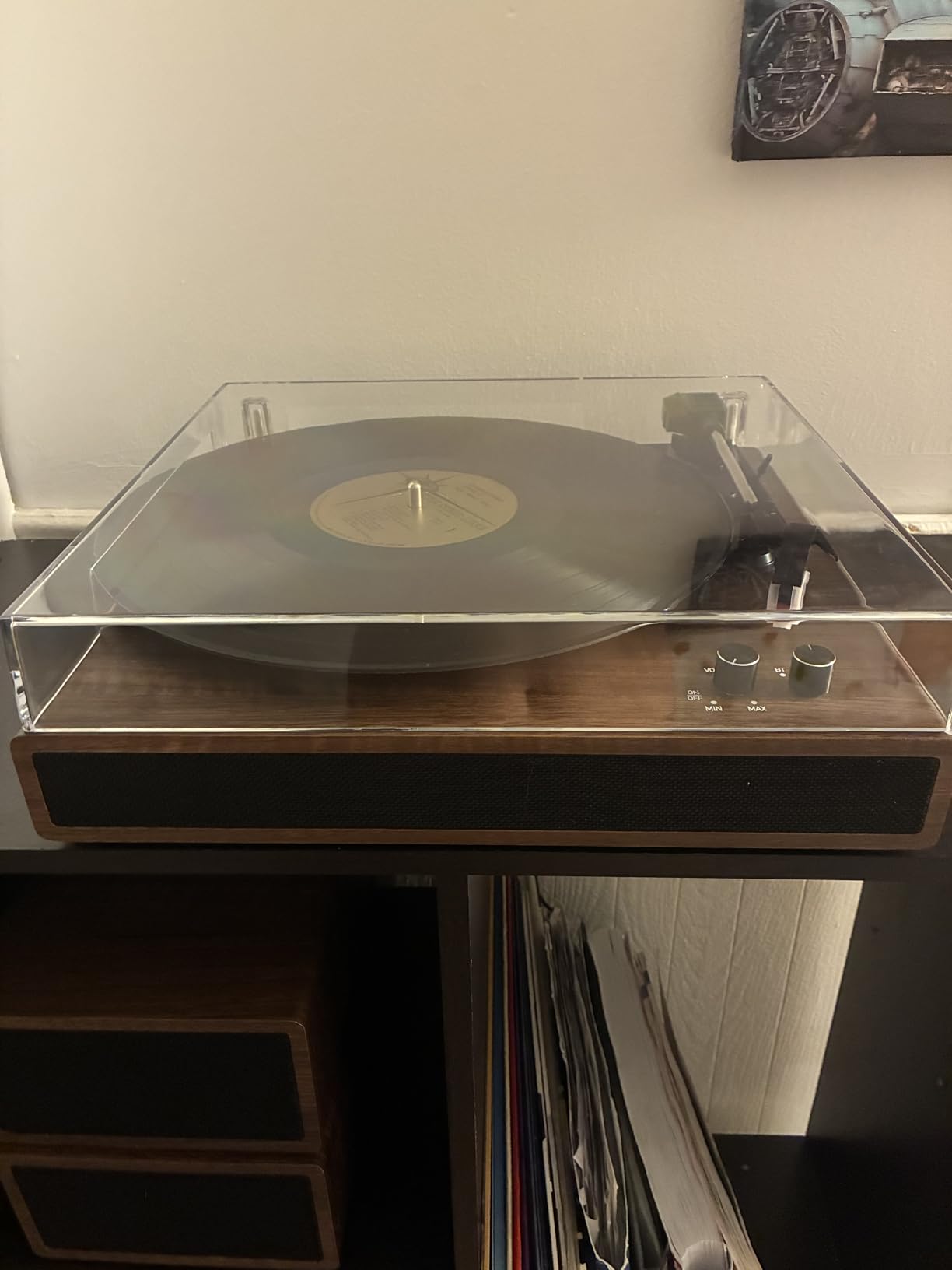 Vinyl Record Player with Dual Stereo Bookshelf Speakers Vintage Turntable with Bluetooth Wireless Playback Belt Drive 3-Speed Playback Record Player Support RCA Out Auto Stop - Customer Photo 1