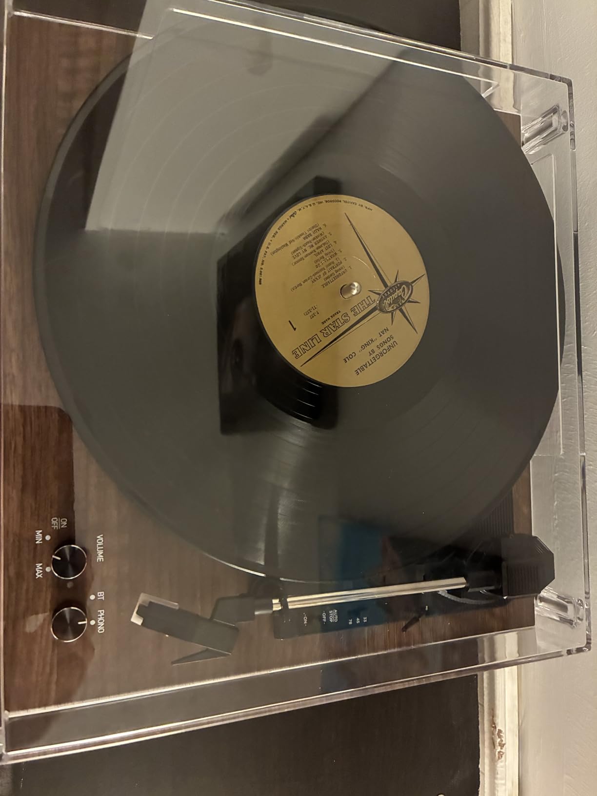 Vinyl Record Player with Dual Stereo Bookshelf Speakers Vintage Turntable with Bluetooth Wireless Playback Belt Drive 3-Speed Playback Record Player Support RCA Out Auto Stop - Customer Photo 2