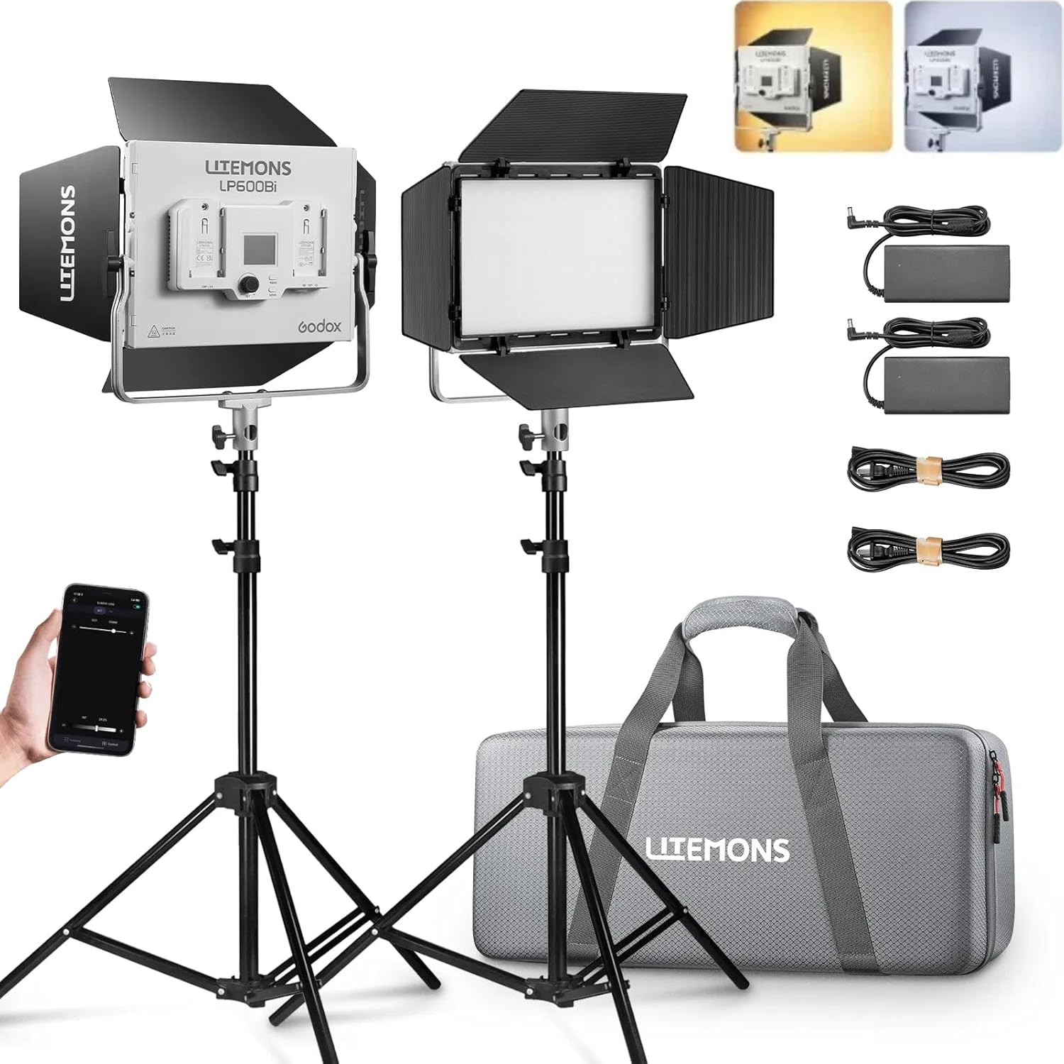Godox LP600Bi Led Video Light Panel Light with Barndoor, 2-Pack Bi-Color 2800K~6500K 65W Soft Lights with Light Stand, APP Control CRI96+ 9020Lux LED - Customer Photo 1
