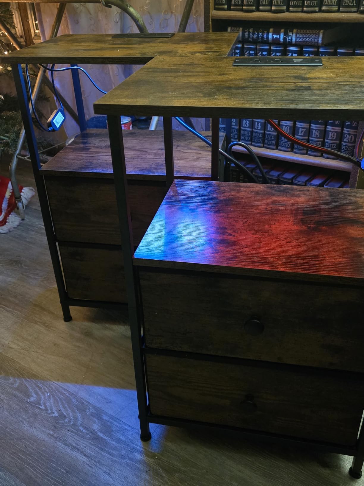 Night Stand Set 2, Nightstand with Charging Station, End Tables with Storage Shelf for Small Spaces, Bedside Table Side Tables with 2 Fabric Drawers for Bedroom - Customer Photo 1