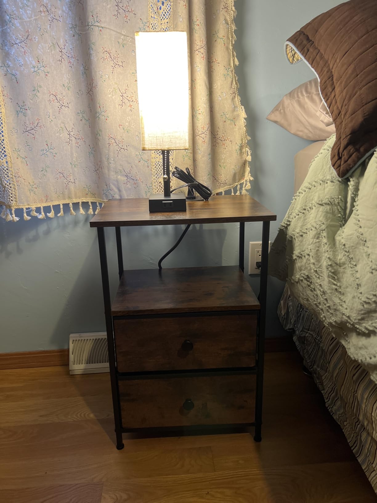 Night Stand Set 2, Nightstand with Charging Station, End Tables with Storage Shelf for Small Spaces, Bedside Table Side Tables with 2 Fabric Drawers for Bedroom - Customer Photo 2