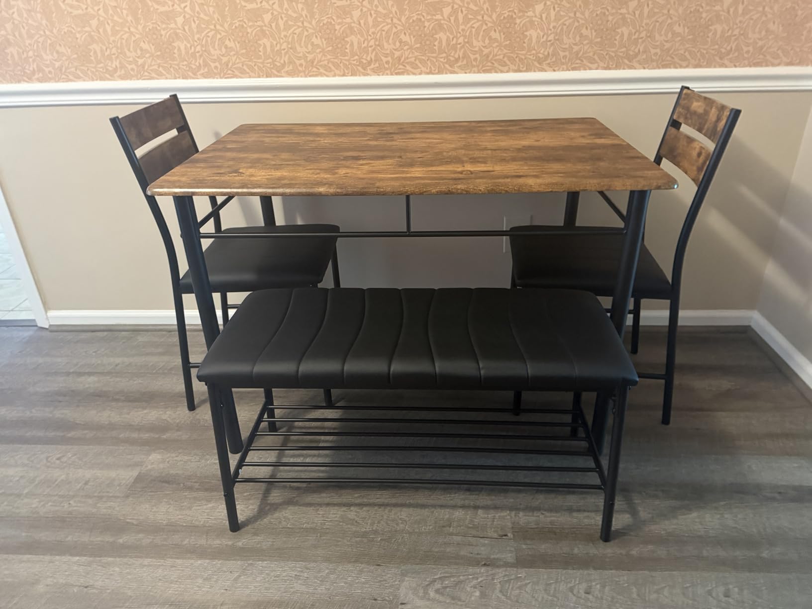 IRONCK Dining Table Set for 4, Kitchen Table with Upholstered Bench and 2 Chairs, Kitchen Table and Chairs Set for Small Space, Apartment, Gray Customer Review IRONCK Dining Table Set for 4, Kitchen Table with Upholstered Bench and 2 Chairs, Kitchen Table and Chairs Set for Small Space, Apartment, Gray - Customer Photo 1