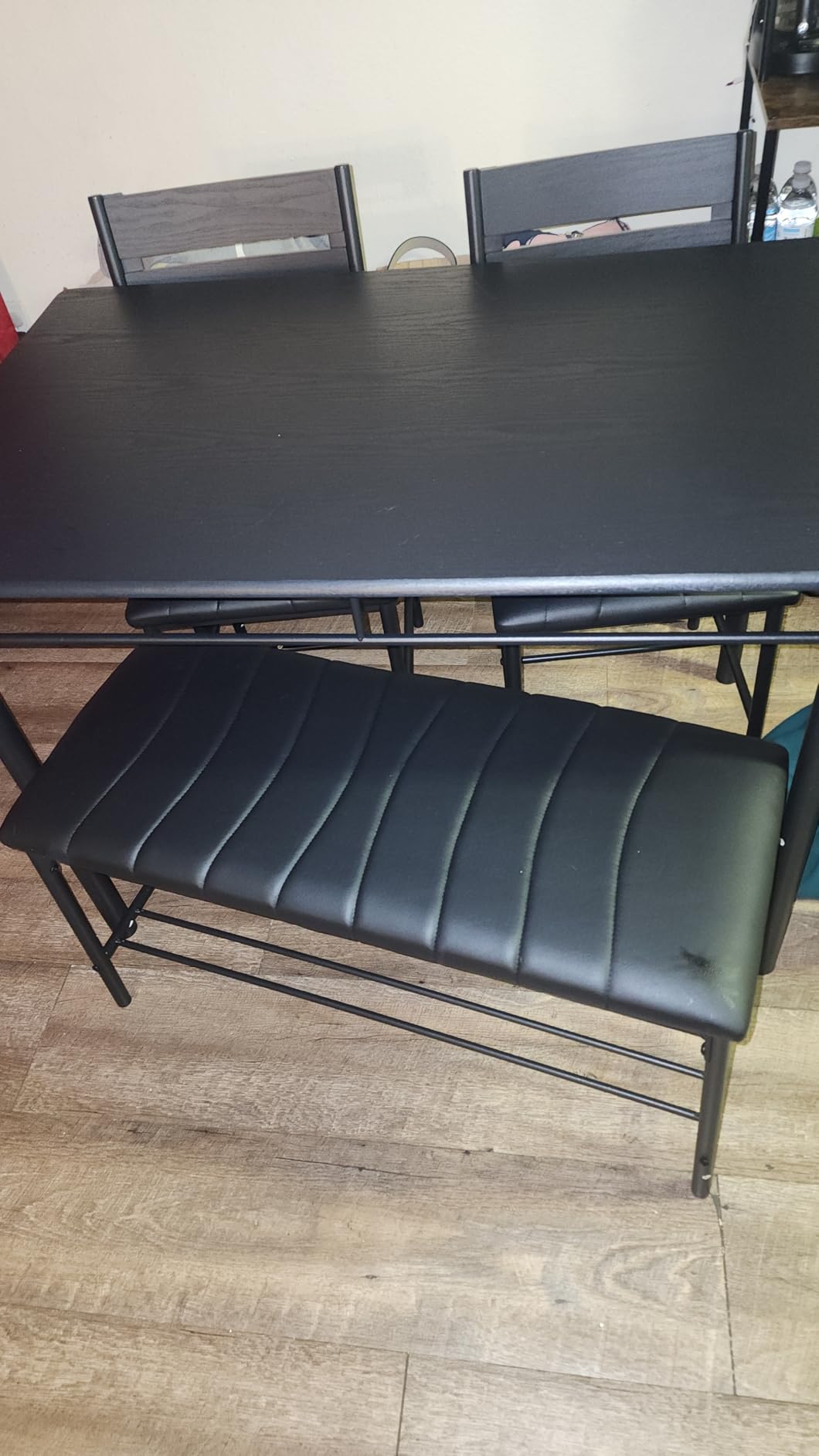 IRONCK Dining Table Set for 4, Kitchen Table with Upholstered Bench and 2 Chairs, Kitchen Table and Chairs Set for Small Space, Apartment, Gray Customer Review IRONCK Dining Table Set for 4, Kitchen Table with Upholstered Bench and 2 Chairs, Kitchen Table and Chairs Set for Small Space, Apartment, Gray - Customer Photo 2