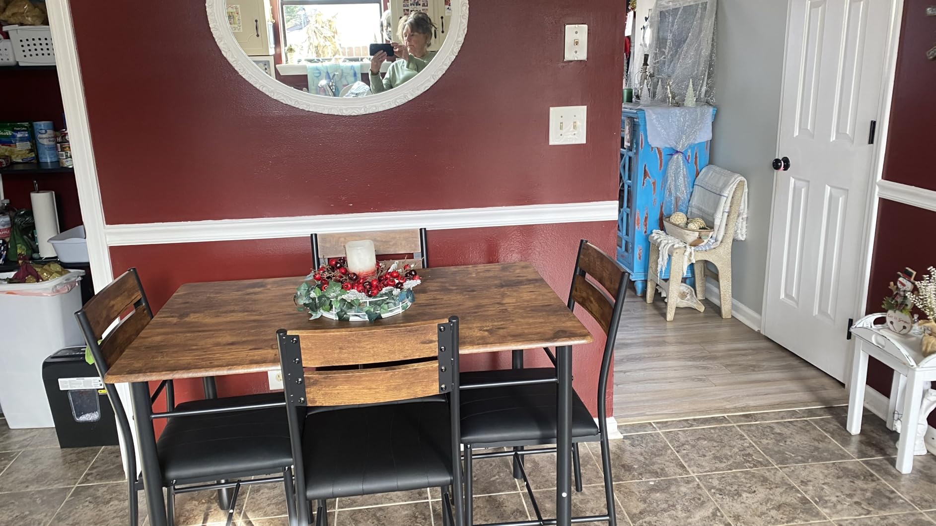 IRONCK Dining Table Set for 4, Wood Kitchen Table with Upholstered Chairs for Kitchen Room and Small Spaces, Rustic Brown - Customer Photo 1