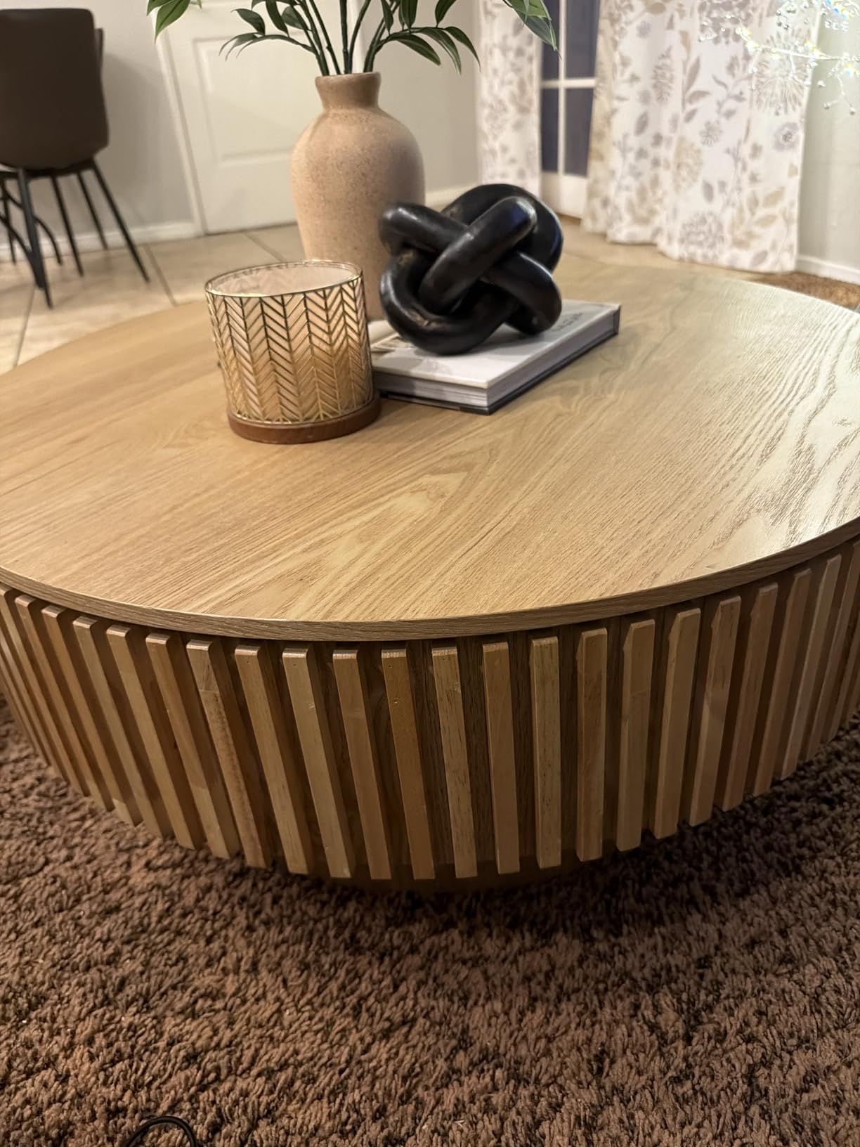 Round Coffee Table with Storage, Modern Wooden Coffee Table with Solid Wood Veneered, Circle Center Table Accent Tea Table for Living Room Apartment Small Space, 31.5 Round Coffee Table with Storage, Modern Wooden Coffee Table with Solid Wood Veneered, Circle Center Table Accent Tea Table for Living Room Apartment Small Space, 31.5