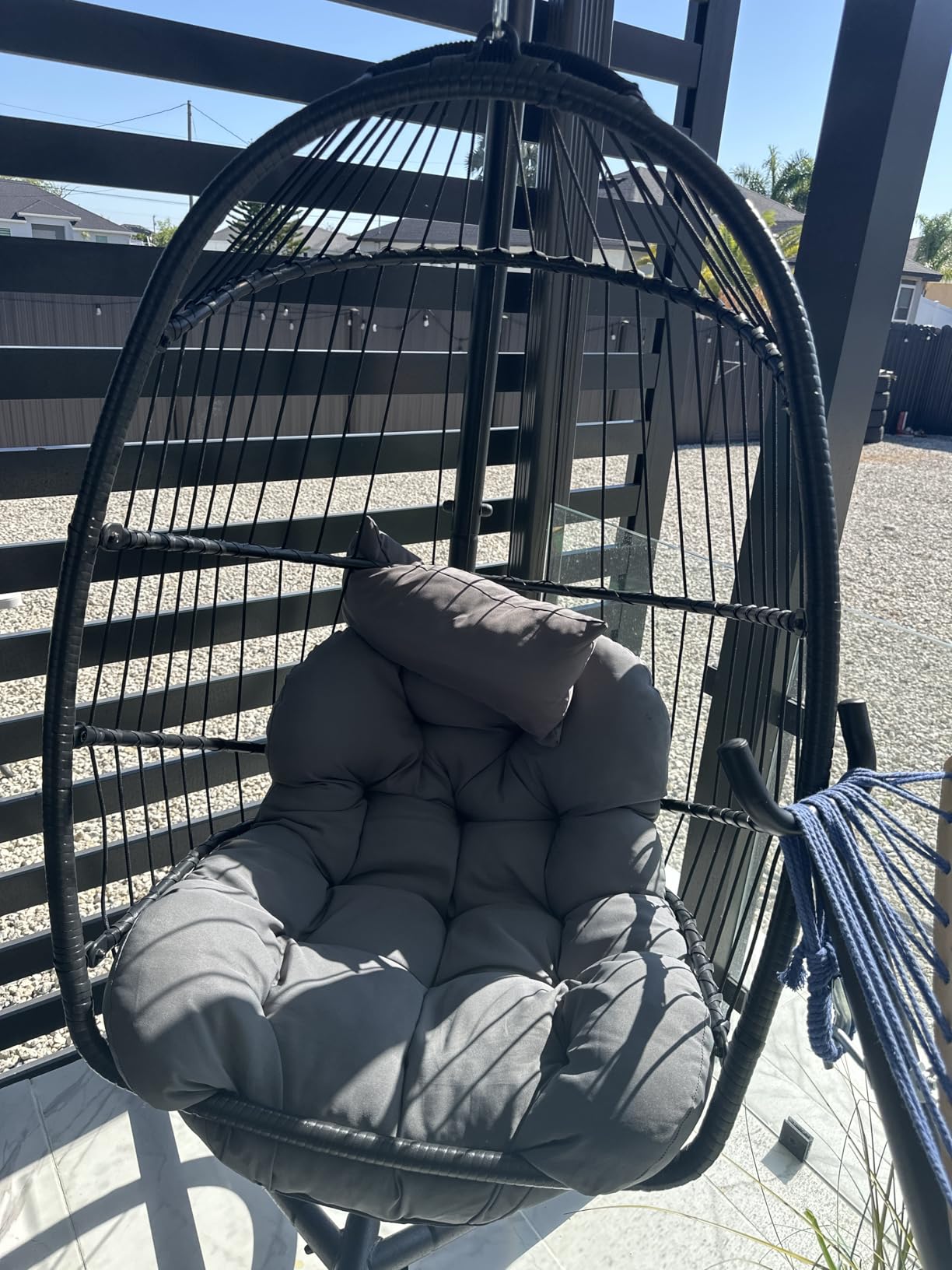 CHABATREE Egg Chair with Stand,Patio Rattan Wicker Hanging Swing Egg Chair Hammock Chair for Bedroom Porch Garden,Thickened Aluminum Alloy Steel Frame and UV Resistant Cushion,350LBS Capacity Customer Review CHABATREE Egg Chair with Stand,Patio Rattan Wicker Hanging Swing Egg Chair Hammock Chair for Bedroom Porch Garden,Thickened Aluminum Alloy Steel Frame and UV Resistant Cushion,350LBS Capacity - Customer Photo 1