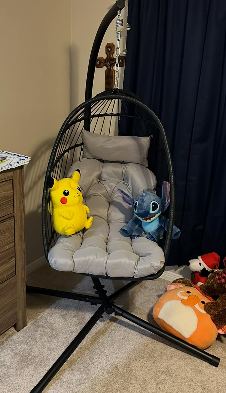 CHABATREE Egg Chair with Stand,Patio Rattan Wicker Hanging Swing Egg Chair Hammock Chair for Bedroom Porch Garden,Thickened Aluminum Alloy Steel Frame and UV Resistant Cushion,350LBS Capacity Customer Review CHABATREE Egg Chair with Stand,Patio Rattan Wicker Hanging Swing Egg Chair Hammock Chair for Bedroom Porch Garden,Thickened Aluminum Alloy Steel Frame and UV Resistant Cushion,350LBS Capacity - Customer Photo 2
