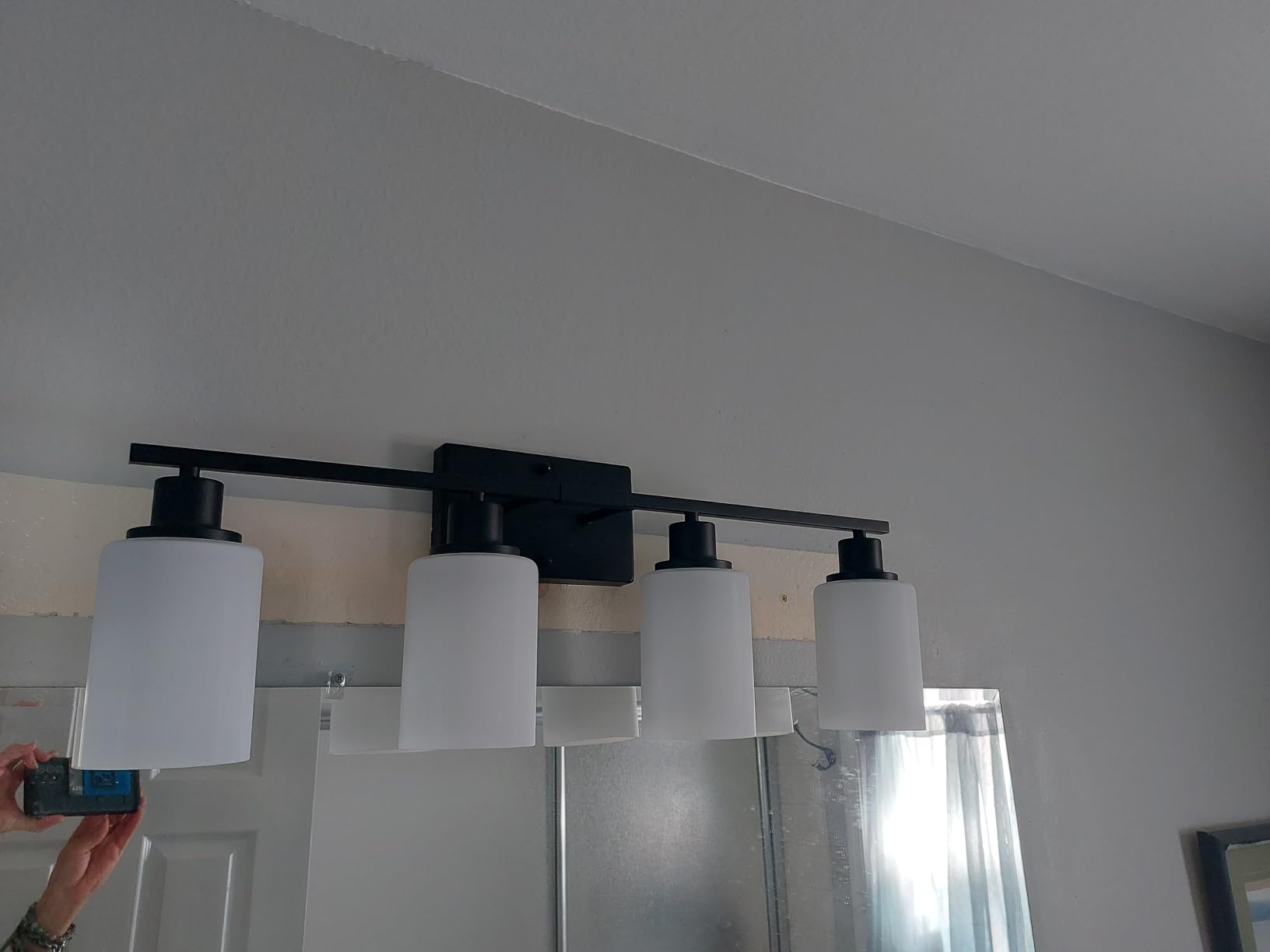 MOKATNG 4-Light Bathroom Light Fixtures, Vanity Light with Milky White Shades, Matte Black Bathroom Light Fixtures Over Mirror, Modern Bathroom Wall Lamp for Mirror Living Room Cabinet Bedroom - Customer Photo 2