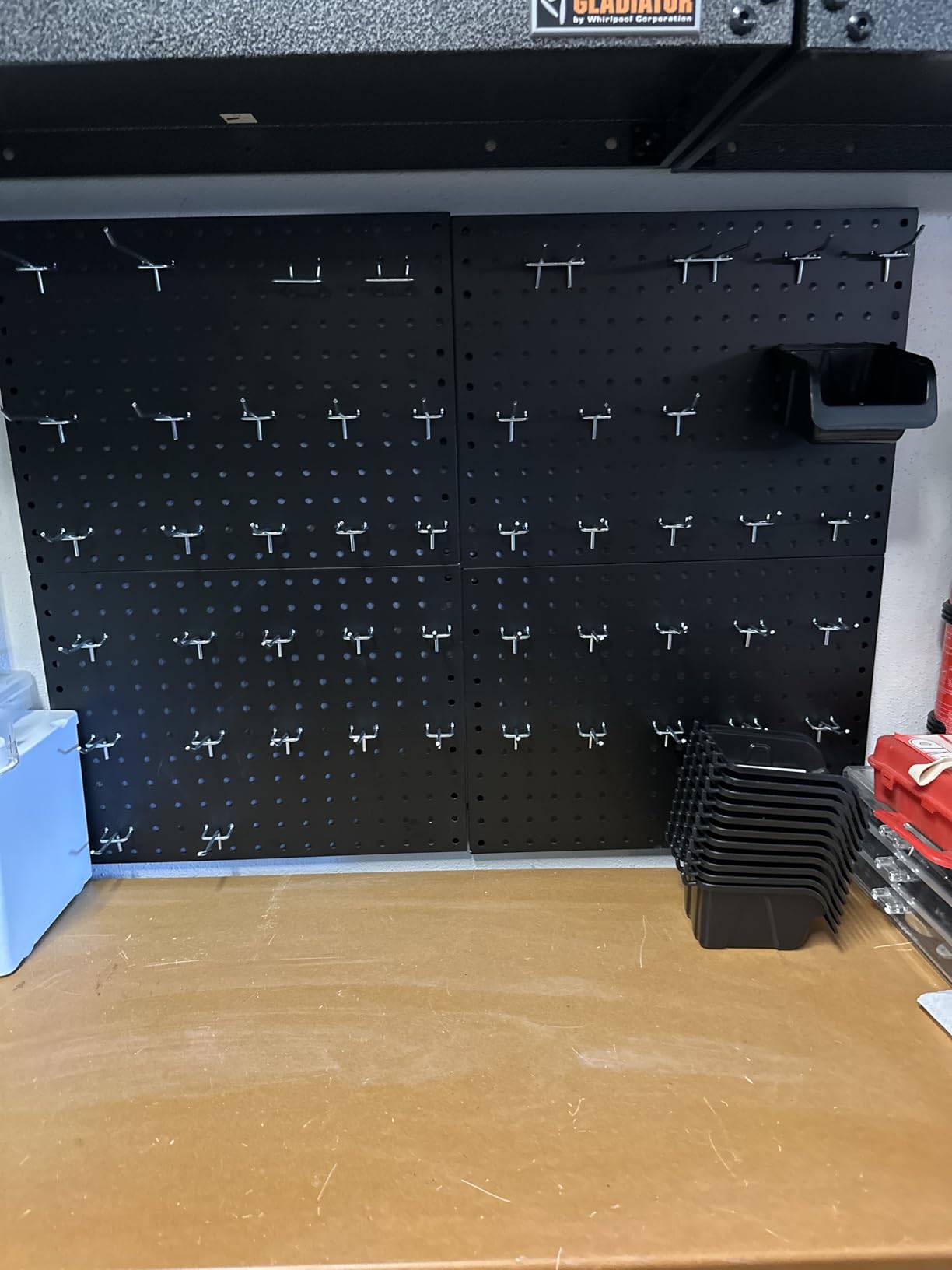 Peg Board, 4 Pack Metal Pegboard Panels with 50 Hooks, Black Pegboards Wall Organizer, Heavy Duty Peg Board for Walls Home, Garage Tool Storage, Office Organization, Craft Room, Kitchen customer photo 2