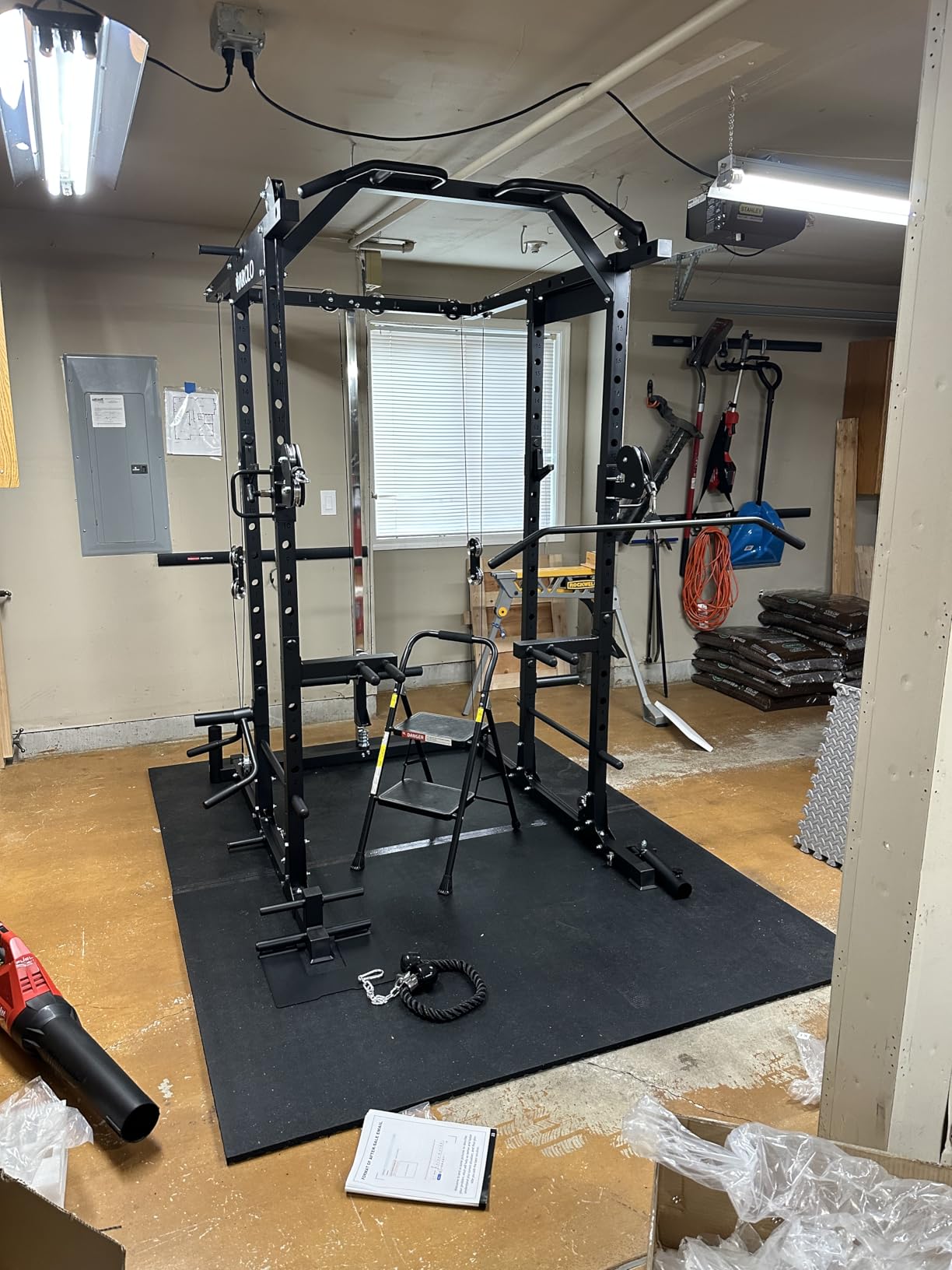 Mikolo Power Cage, Power Rack with Cable Crossover System, 1500LBS Squat Rack with LAT Pull Down System, Workout Cage with Pulley System for Fitness Home Gym Customer Review Mikolo Power Cage, Power Rack with Cable Crossover System, 1500LBS Squat Rack with LAT Pull Down System, Workout Cage with Pulley System for Fitness Home Gym - Customer Photo 1