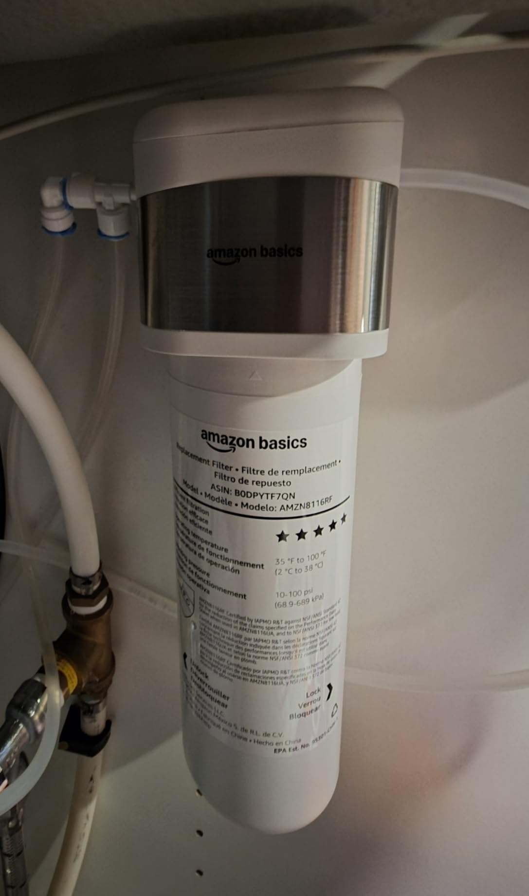 Amazon Basics Under Sink Water Filter System, NSF/ANSI 42 & 372 Certified, Service Life 1 Year, 11,000 Gallons, White - Customer Photo 2