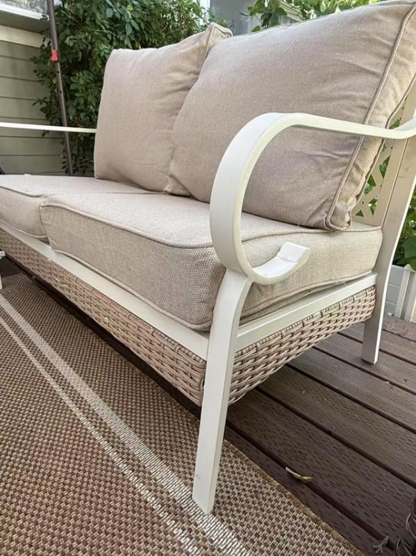 Patio Furniture Set with 56'' Fire Pit Table, Black Metal Frame Outdoor Conversation Set with 2 x Fixed Chairs, 2 x Swivel Chairs, 1 x 3-Seat Sofa for Lawn Garden Backyard, Beige - Customer Photo 5