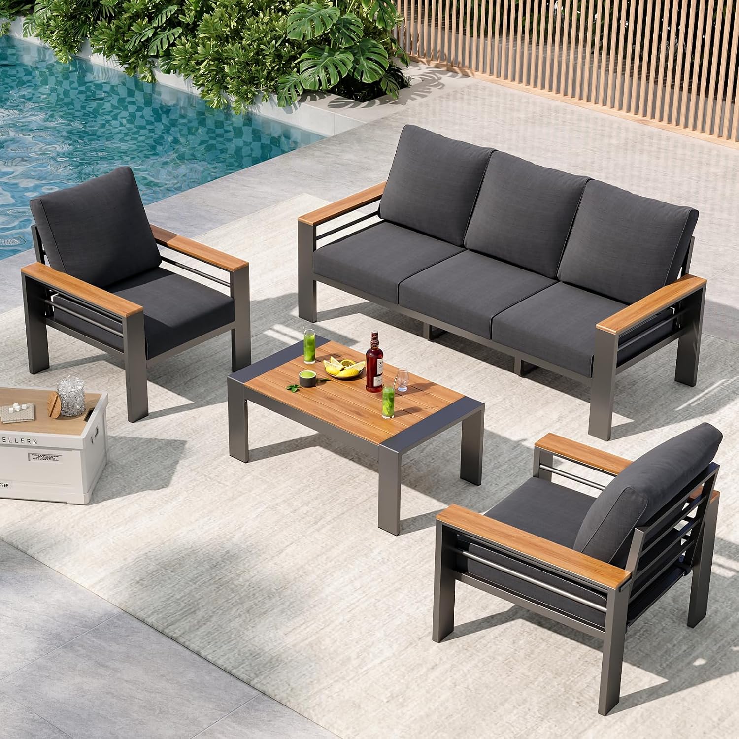 Aoxun Aluminum Outdoor Patio Furniture Set, 5 Seats Outdoor Sectional with Coffee Table, Patio Conversation Sets with Upgraded Armrests and Cushions customer photo 1