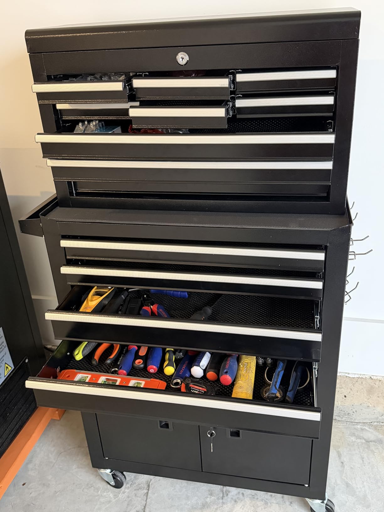 13-Drawer Double Door Rolling Tool Chest, 2 in 1 Detachable Tool Chest,Tool Box with Drawers and Wheels, Large Tool Cabinet with Lock, Metal Standing Toolbox for Garage Workshop-Black - Customer Photo 1