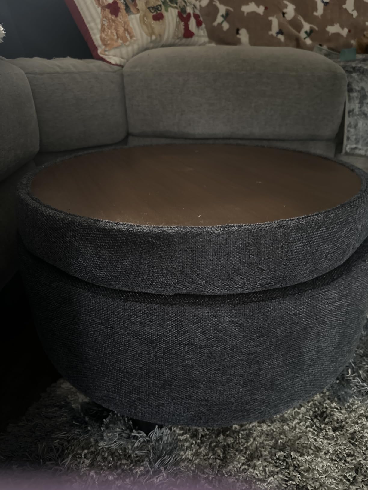 COLAMY Fabric Round Storage Ottoman with Reversible Tray Lid - Multi-Functional Footrest, Hidden Storage, Sturdy & Stylish Small Coffee Table for Living Room, Bedroom, or Entryway, Beige - Customer Photo 2