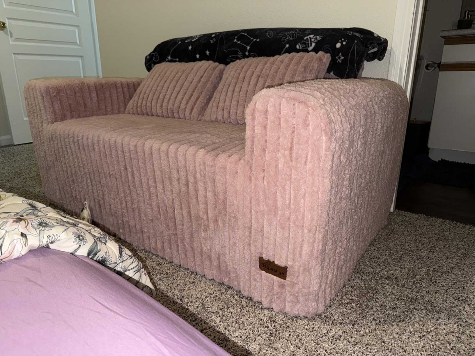 Hobestluk Couch Sofa 2-Seater Foam Sofa Loveseat for Small Spaces Comfy Sofas with Removable Cover Furry Couch with Pillows for Living Room, Bedroom, Apartment, Office (Dark Grey, Loveseat) - Customer Photo 1