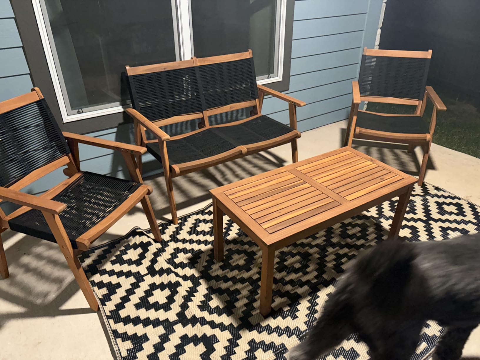 Devoko 4 Pieces Acacia Wood Patio Conversation Sets, Patio Furniture Set with Hand Woven Rope Seats and Back, Outdoor Chair and Table Set for 4 for Balcony, Backyard, Deck, Poolside - Customer Photo 1