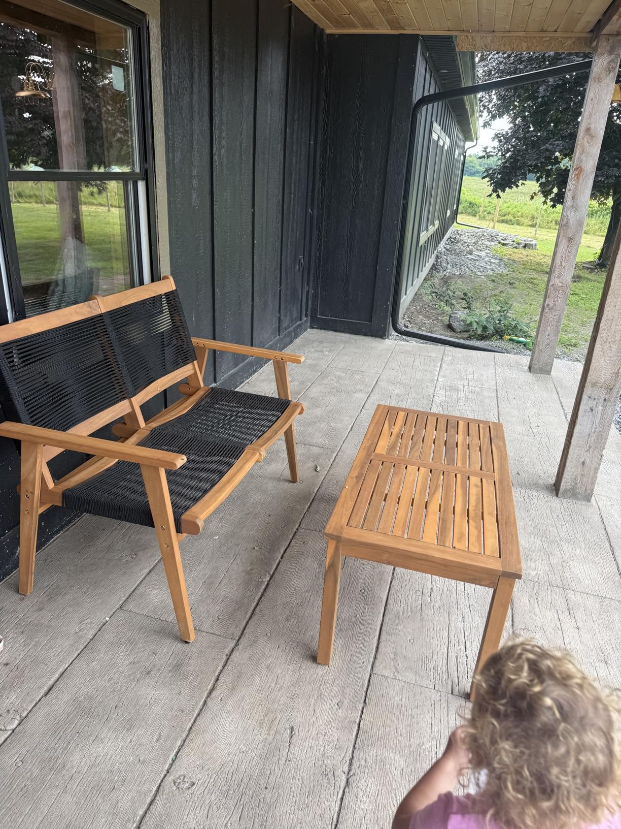 Devoko 4 Pieces Acacia Wood Patio Conversation Sets, Patio Furniture Set with Hand Woven Rope Seats and Back, Outdoor Chair and Table Set for 4 for Balcony, Backyard, Deck, Poolside - Customer Photo 3