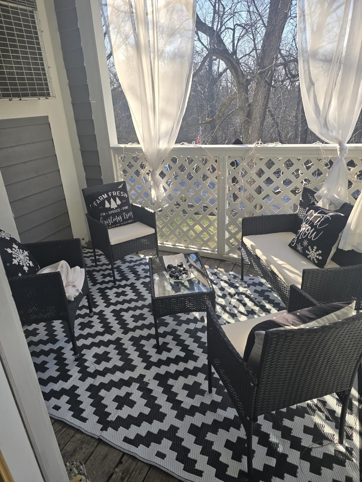 Shintenchi 4 Piece Outdoor Patio Furniture Set, Wicker Rattan Patio Conversation Set, Outdoor Chairs and Loveseat with Coffee Table for Porch, Yard & Poolside (Brown) - Customer Photo 5