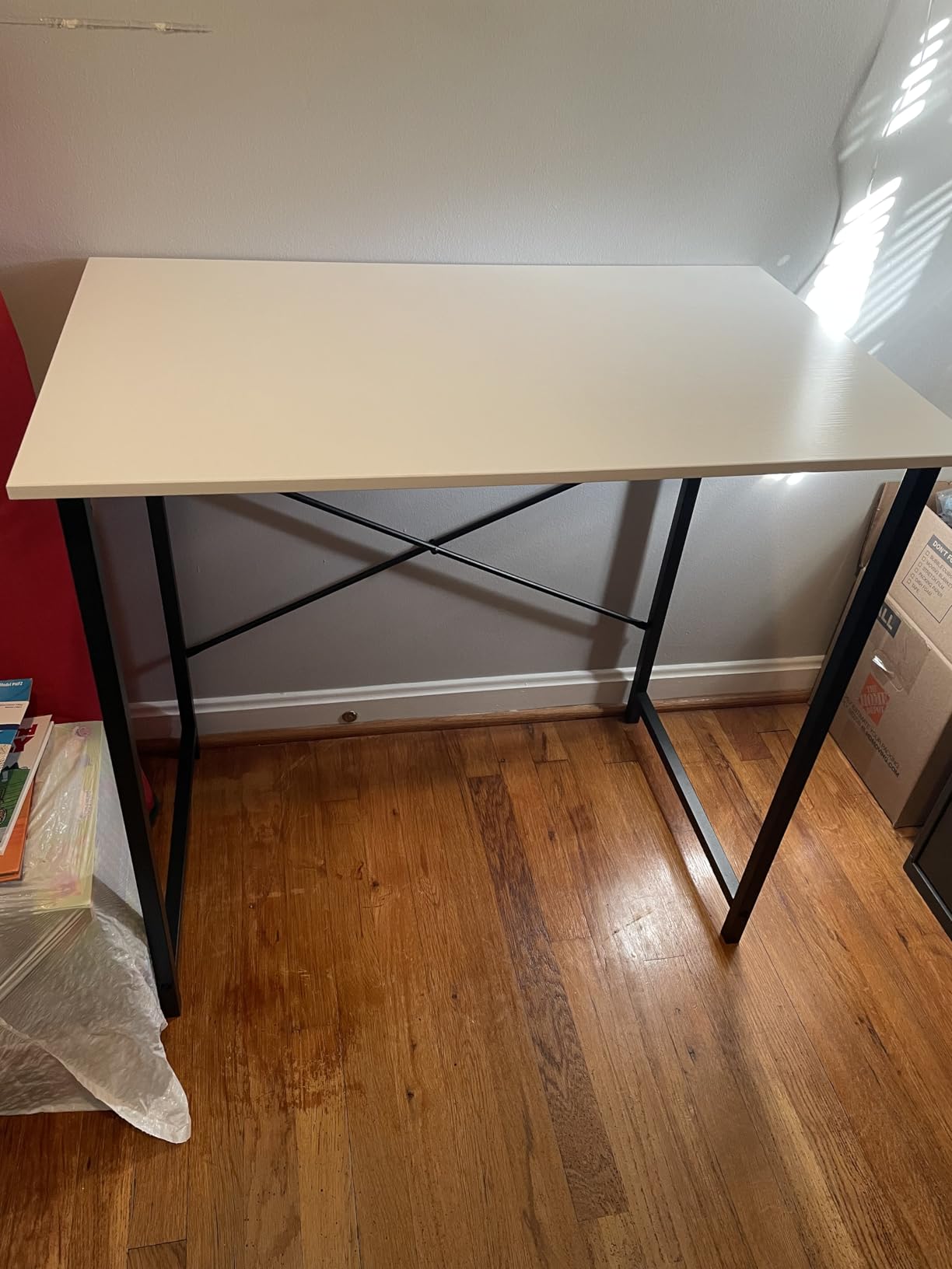Sweetcrispy Computer Desk, Small Office 32 Inch Writing Work Study Student Teacher Home Bedroom Table with Metal Frame Wood Tabletop - White - Customer Photo 1