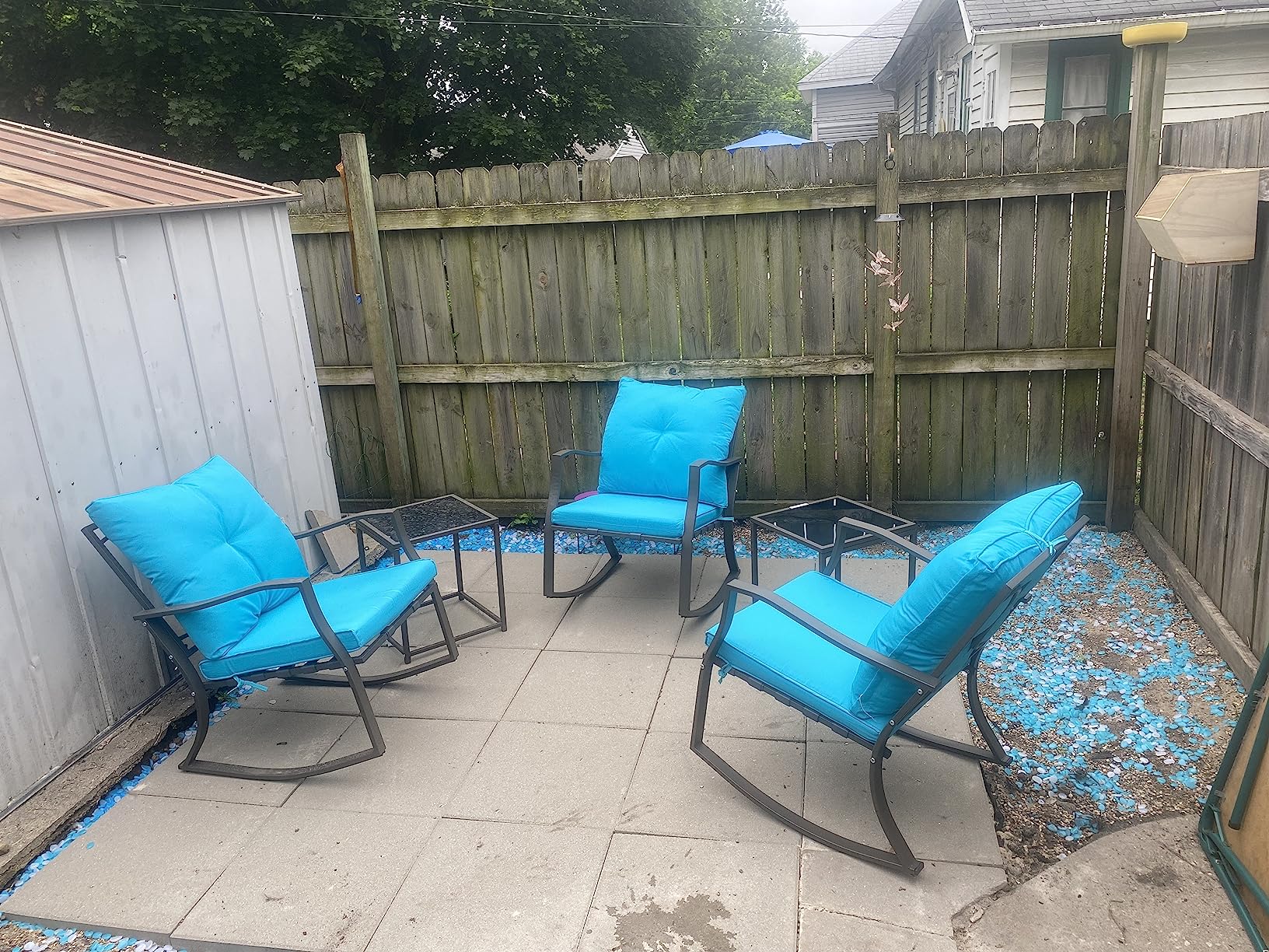 ALAULM 4 Pieces Patio Conversation Set Outdoor Rattan Patio Furniture Set Wicker Chairs with Soft Cushion and Glass Table for Patio, Backyard, Porch, Poolside(Dark Blue) - Customer Photo 1