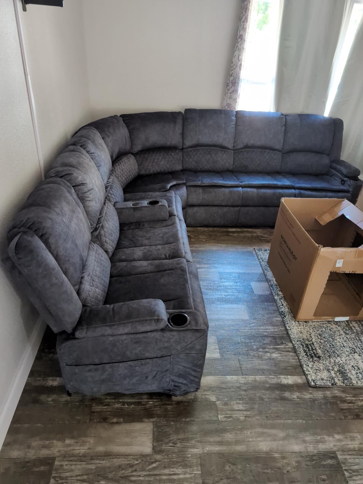 Manual Reclining Sectional Sofa Set, 4 Seats Soft Leather Recliner Corner Sectional Couch, Family-Sized L-Shaped Recliner Couch with USB Charging, Thickened Padding, Sturdy Frame, Brown - Customer Photo 2