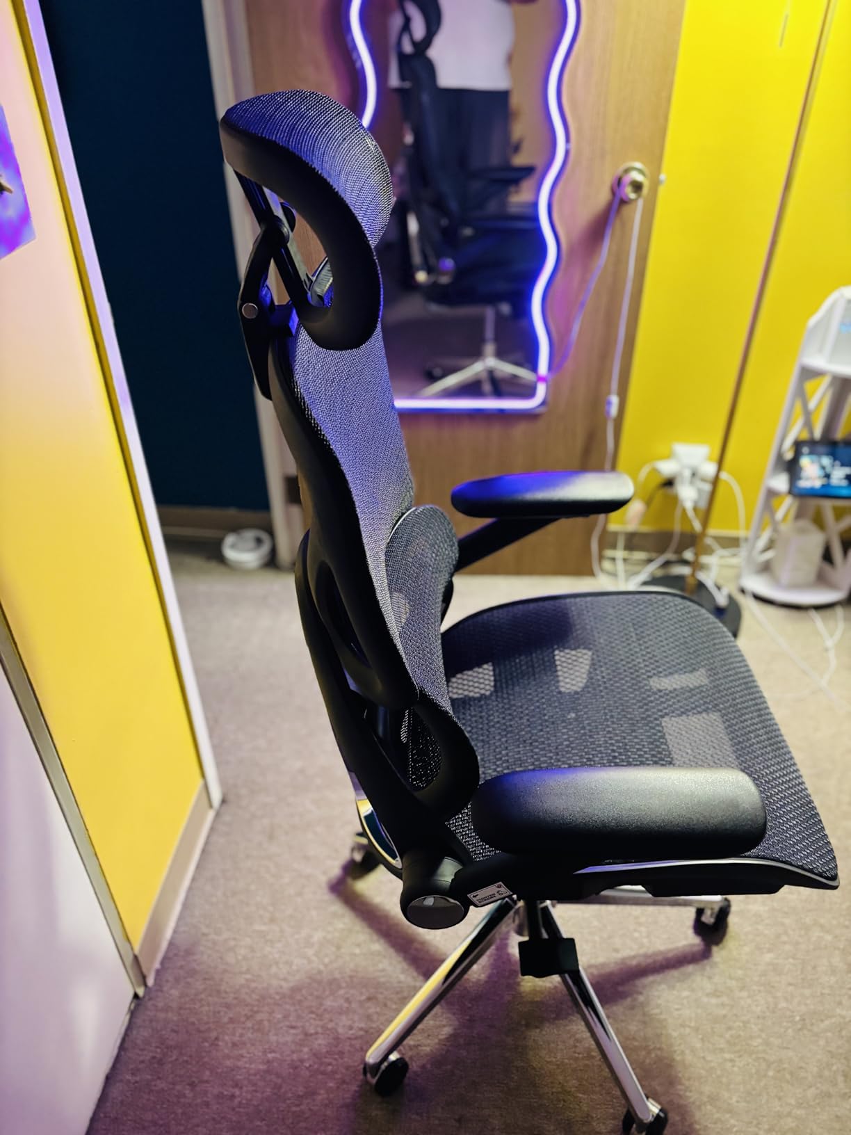 CAPOT Ergonomic Mesh Office Chair, Adjustable Lumbar High Back Desk Chair 400lbs, 4D Flip-up Arms, 3 Tilt Backrest, 3D Headrest, PU Wheels, Swivel Rolling Computer Chair for Long Desk Work - Black Customer Review CAPOT Ergonomic Mesh Office Chair, Adjustable Lumbar High Back Desk Chair 400lbs, 4D Flip-up Arms, 3 Tilt Backrest, 3D Headrest, PU Wheels, Swivel Rolling Computer Chair for Long Desk Work - Black - Customer Photo 1