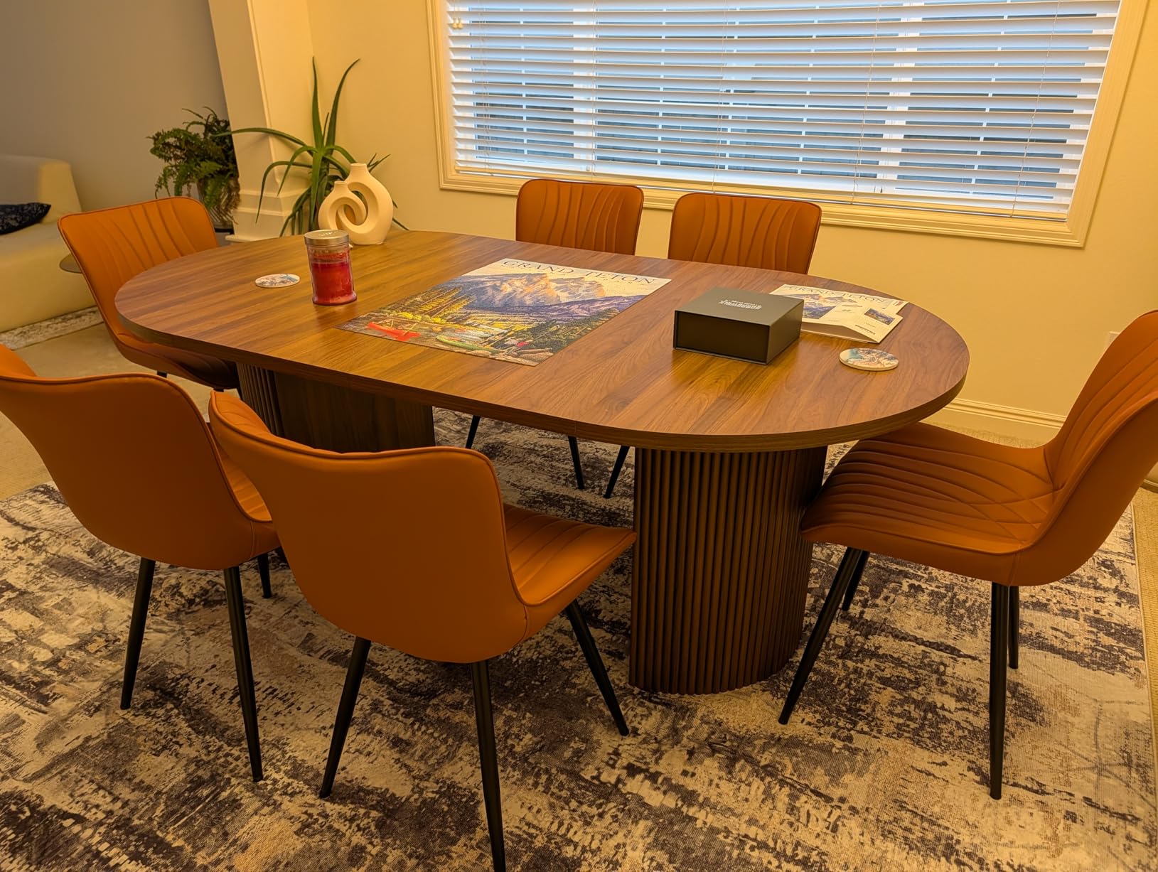 41 in-78 in Extendable Dining Room Table for 4-8, Round Expandable Kitchen Table with Fluted Base, Modern Farmhouse Oval Dinner Tables for Dining Room Kitchen Living Room (Natural) Customer Review 41 in-78 in Extendable Dining Room Table for 4-8, Round Expandable Kitchen Table with Fluted Base, Modern Farmhouse Oval Dinner Tables for Dining Room Kitchen Living Room (Natural) - Customer Photo 1