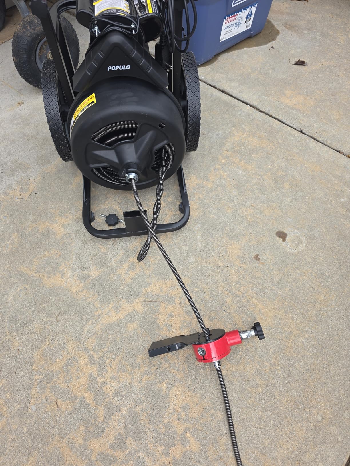 POPULO Drain Cleaner Machine 100Ft x 3/8 Inch, Auto feed Sewer Snake Auger on Wheels, Electric Drain Auger Professional for 1.5 to 3 Inch Pipes & Foot Switch with 8 Cutters Customer Review POPULO Drain Cleaner Machine 100Ft x 3/8 Inch, Auto feed Sewer Snake Auger on Wheels, Electric Drain Auger Professional for 1.5 to 3 Inch Pipes & Foot Switch with 8 Cutters - Customer Photo 1