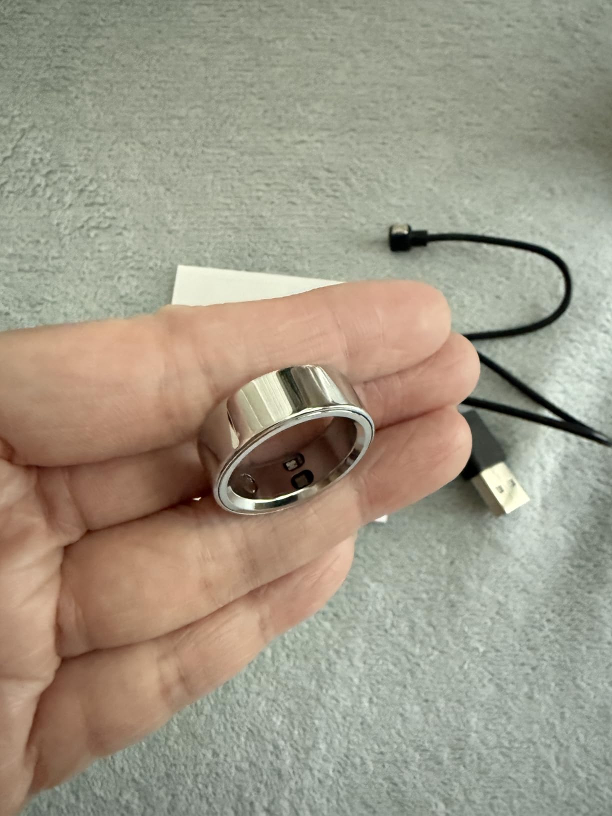 Smart Health Ring for Women Men, Vibration Alert, Touch Control, Fitness Tracker Ring with Sleep/Women's Health/Heart Rate/Steps, IP68 Waterproof for iPhone and Android, Silver 9, No Subscription - Customer Photo 1