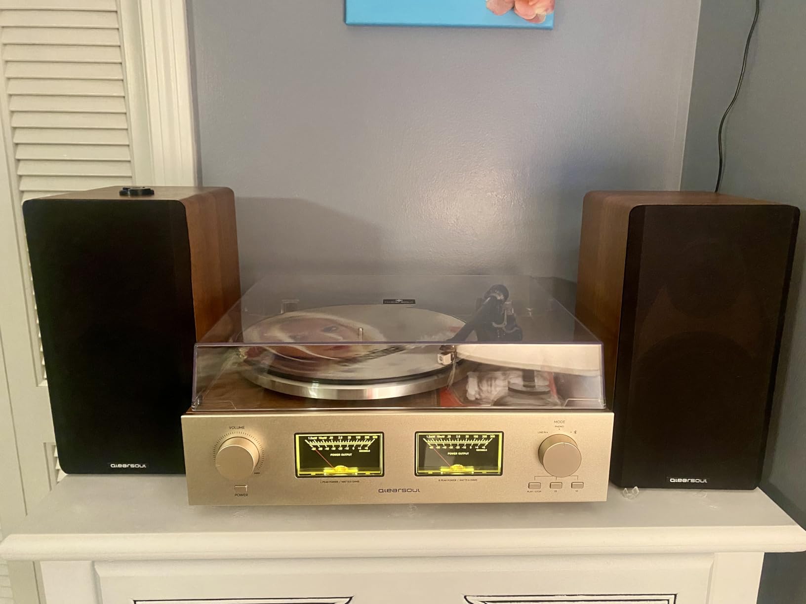 HiFire X Vinyl Record Player, Audiophile HiFi Turntables System with 100W Bookshelf Speakers,VU Meter, DSP Preamp, Support 33/45 RPM, RCA LINE in | Out - Customer Photo 2