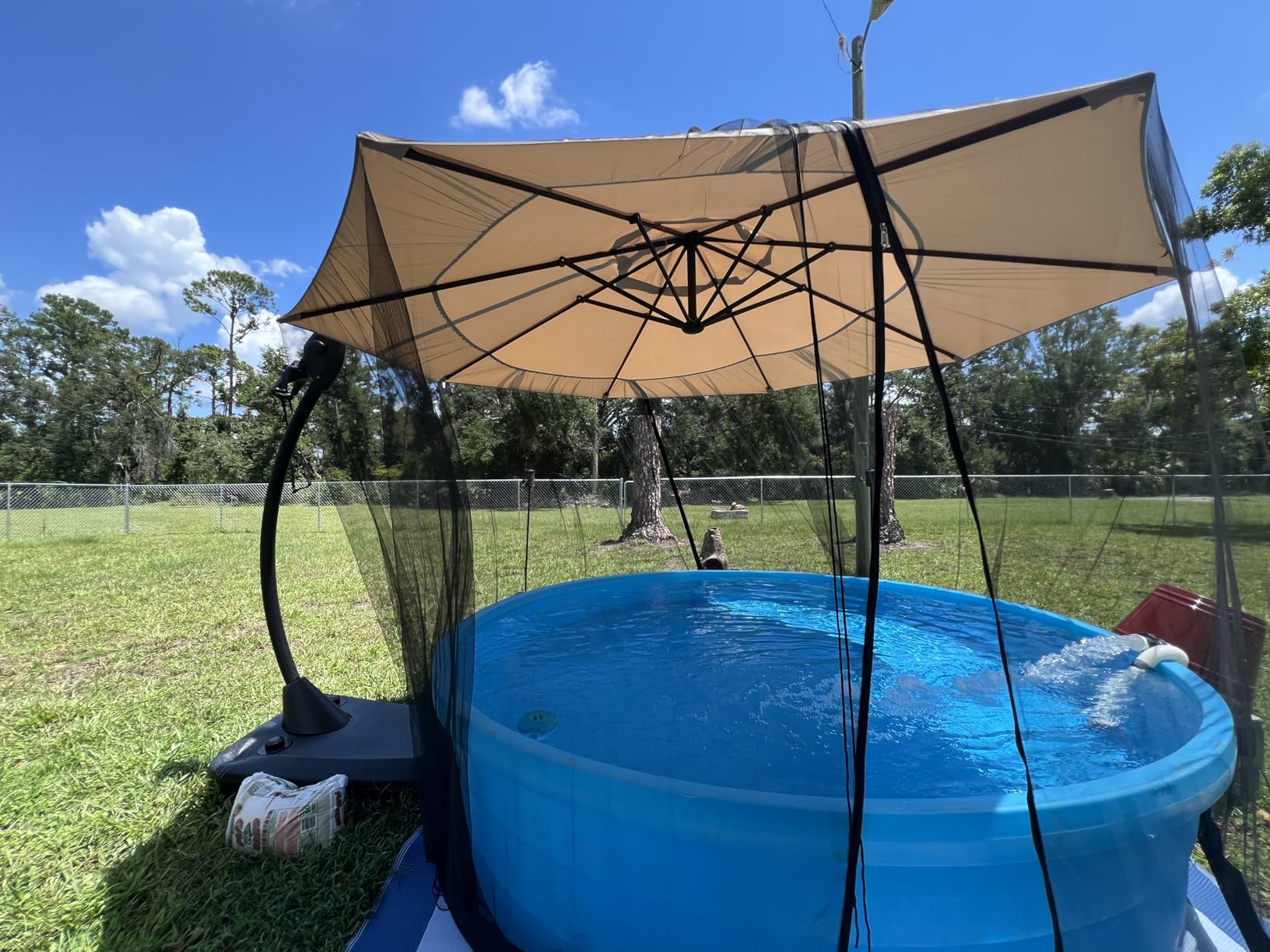 Grand patio 12 FT Sunbrella Cantilever Umbrella with Base Outdoor Aluminum Offset Umbrella with Tilt Adjustment (Flax, 12 FT-SUNBRELLA) Customer Review Grand patio 12 FT Sunbrella Cantilever Umbrella with Base Outdoor Aluminum Offset Umbrella with Tilt Adjustment (Flax, 12 FT-SUNBRELLA) - Customer Photo 2