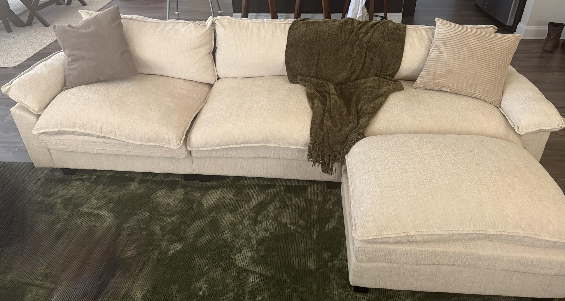 114 Inch Modular Couch Sectionals with Ottoman, Big Comfy Cloud Couches, L Shaped 4 Seat Modular Sectional Sofa, Modern Cloud Sectional Couches for Living Room, Deep Seat Sofa, Beige - Customer Photo 2